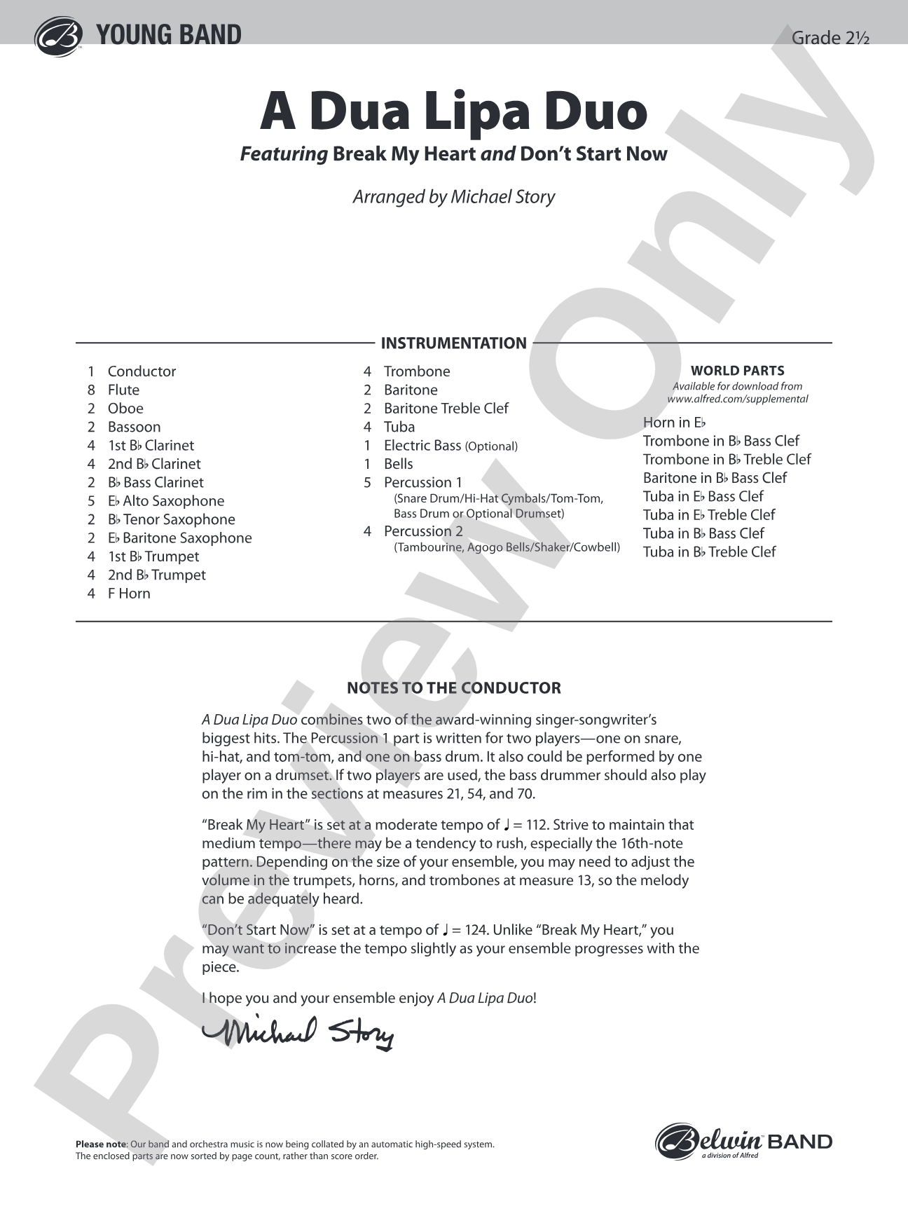 A Dua Lipa Duo: Concert Band Conductor Score & Parts