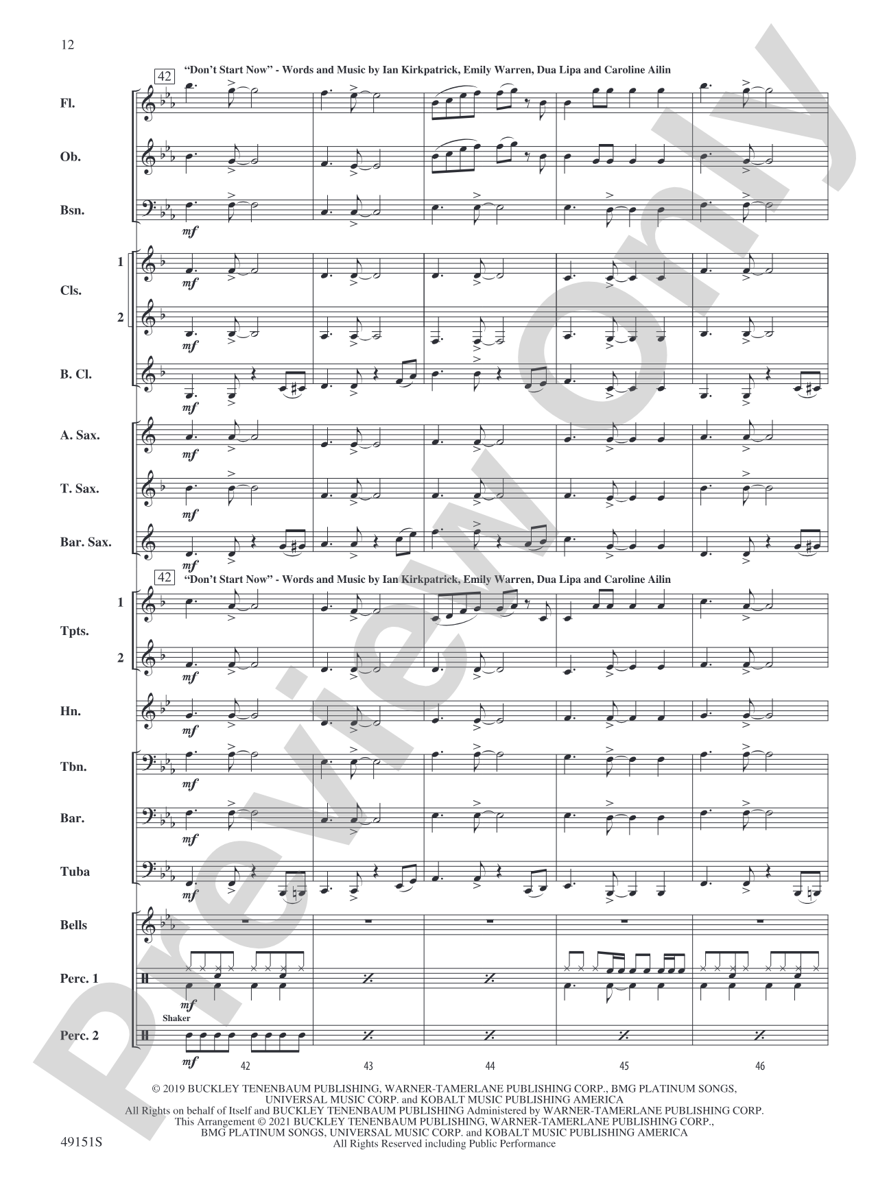 A Dua Lipa Duo: Concert Band Conductor Score & Parts