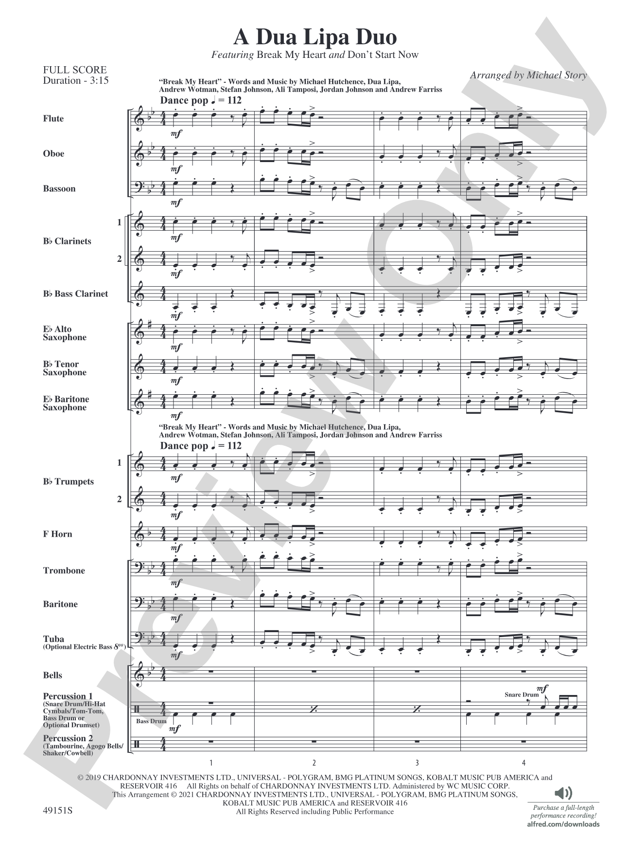A Dua Lipa Duo: Concert Band Conductor Score & Parts