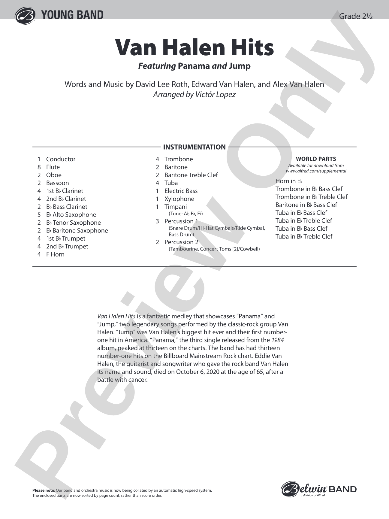 Van Halen Hits: Concert Band Conductor Score & Parts