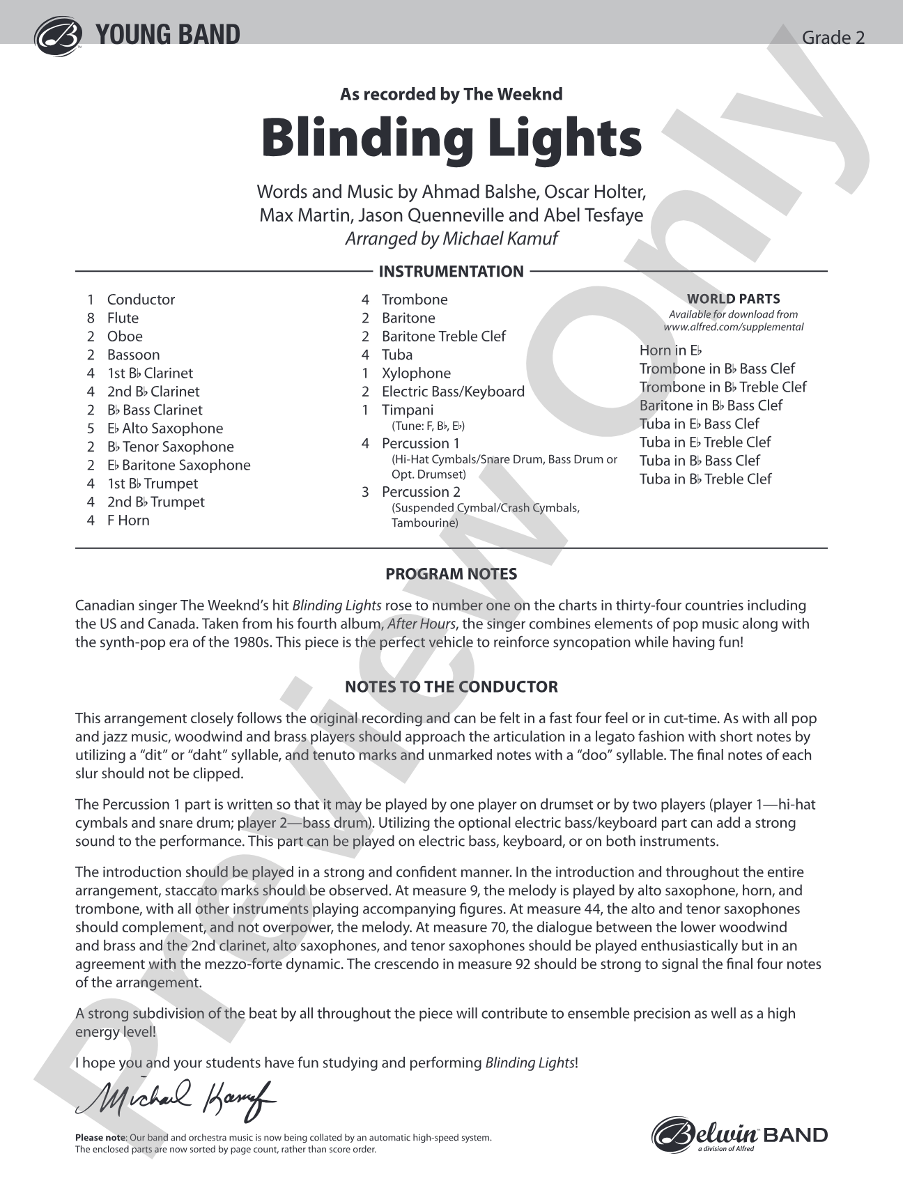 Blinding Lights: Concert Band Conductor Score & Parts