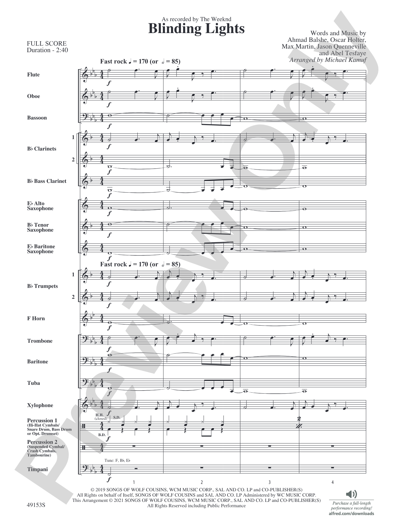 Blinding Lights: Concert Band Conductor Score & Parts