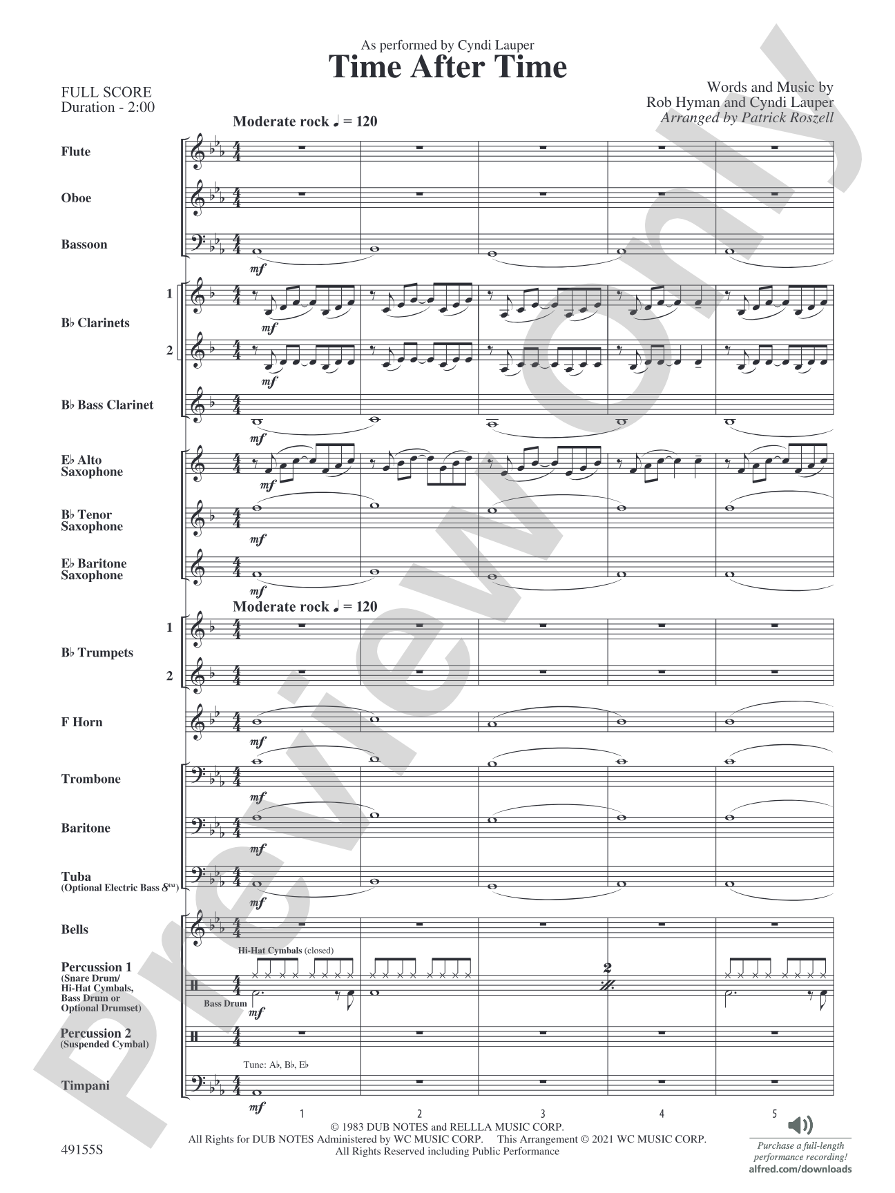 Time After Time: Concert Band Conductor Score & Parts