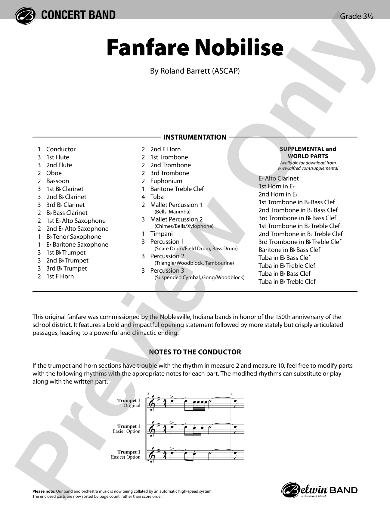 Fanfare Nobilise: Concert Band Conductor Score & Parts