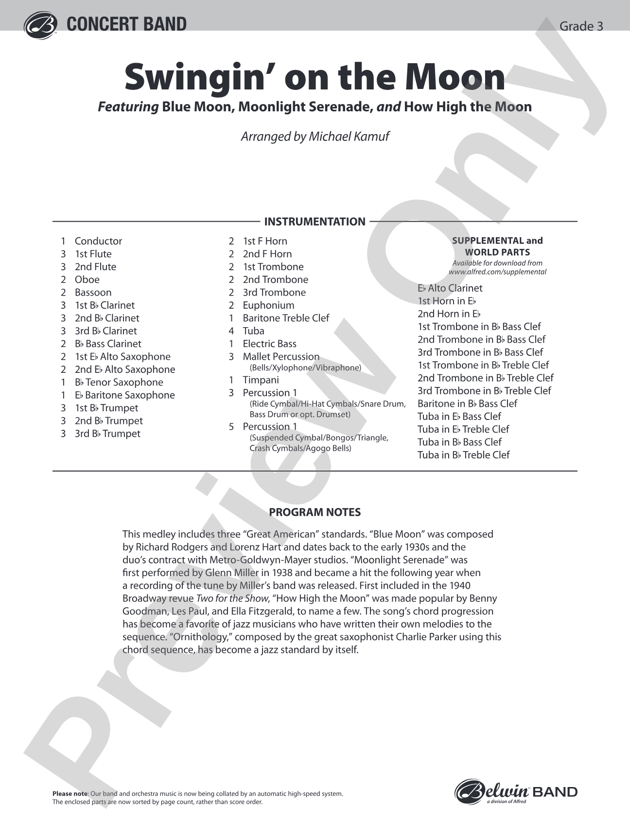 Swingin' on the Moon: Concert Band Conductor Score & Parts
