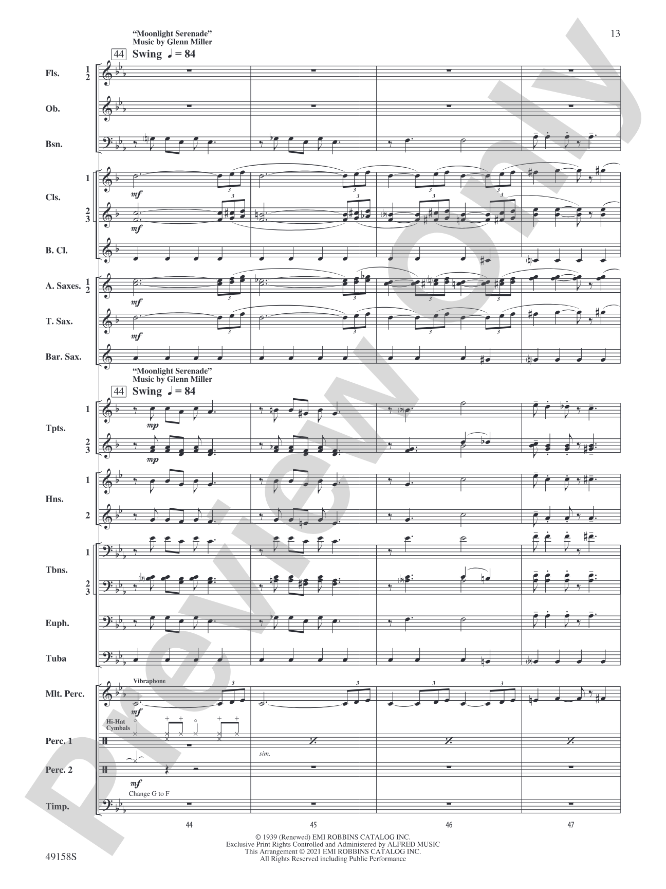 Swingin' on the Moon: Concert Band Conductor Score & Parts