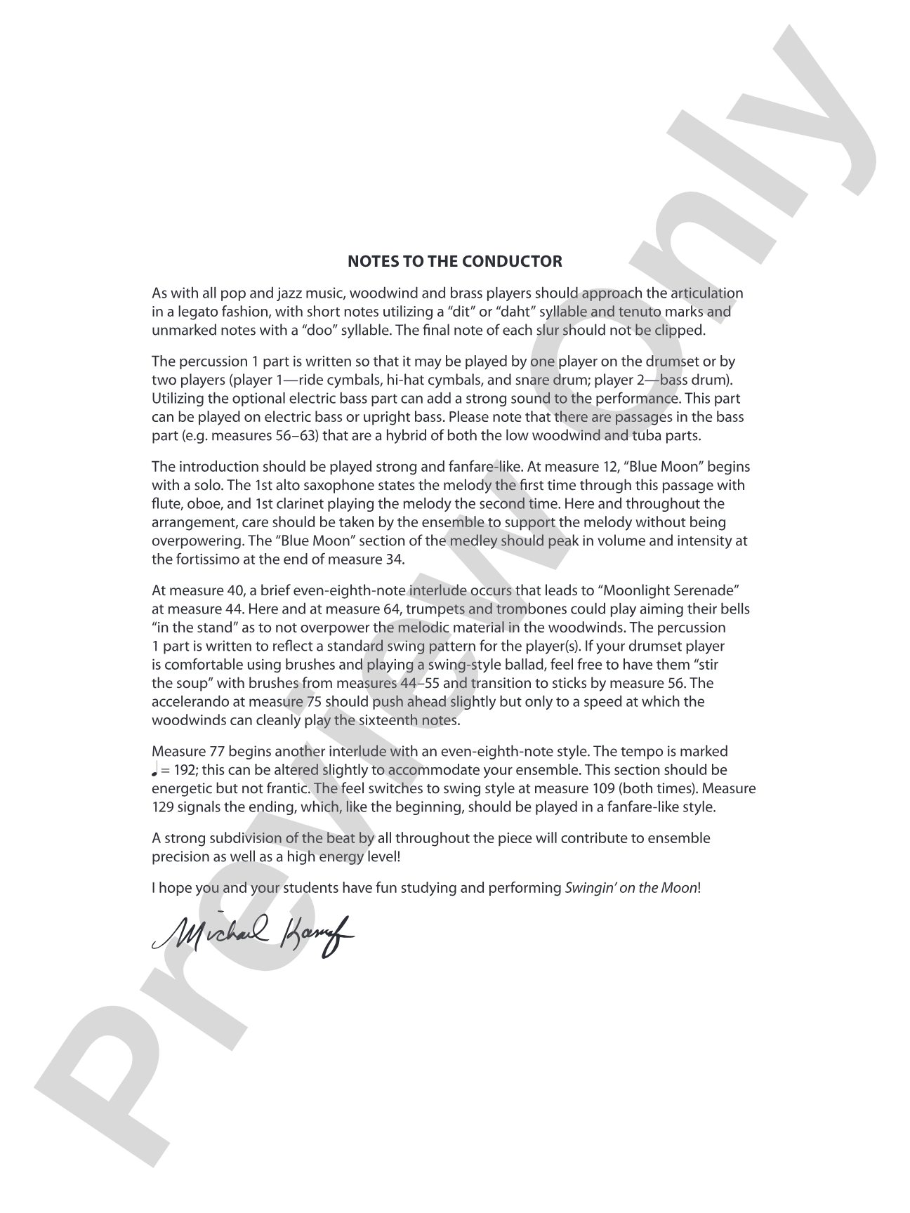 Swingin' on the Moon: Concert Band Conductor Score & Parts