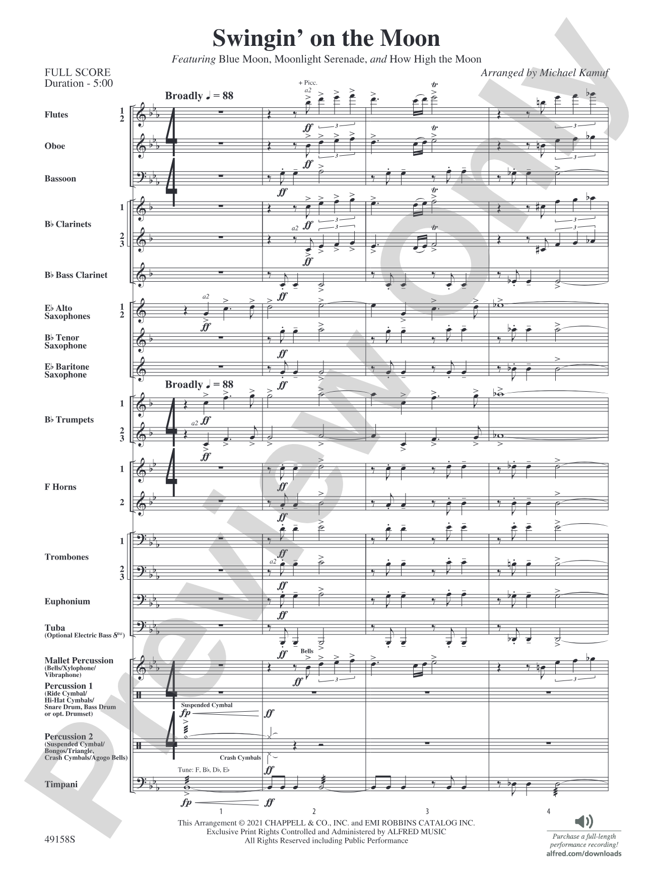 Swingin' on the Moon: Concert Band Conductor Score & Parts