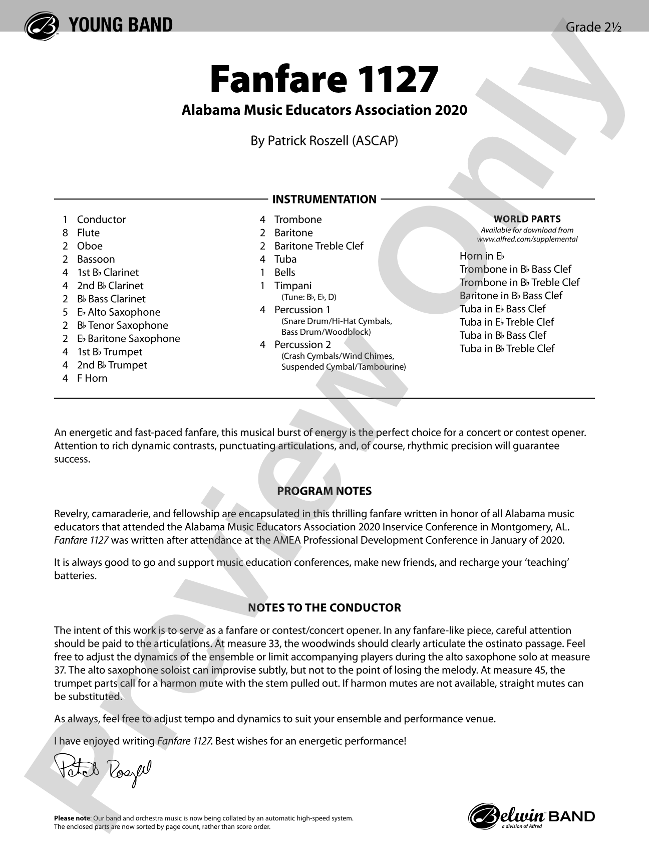 Fanfare 1127: Concert Band Conductor Score & Parts