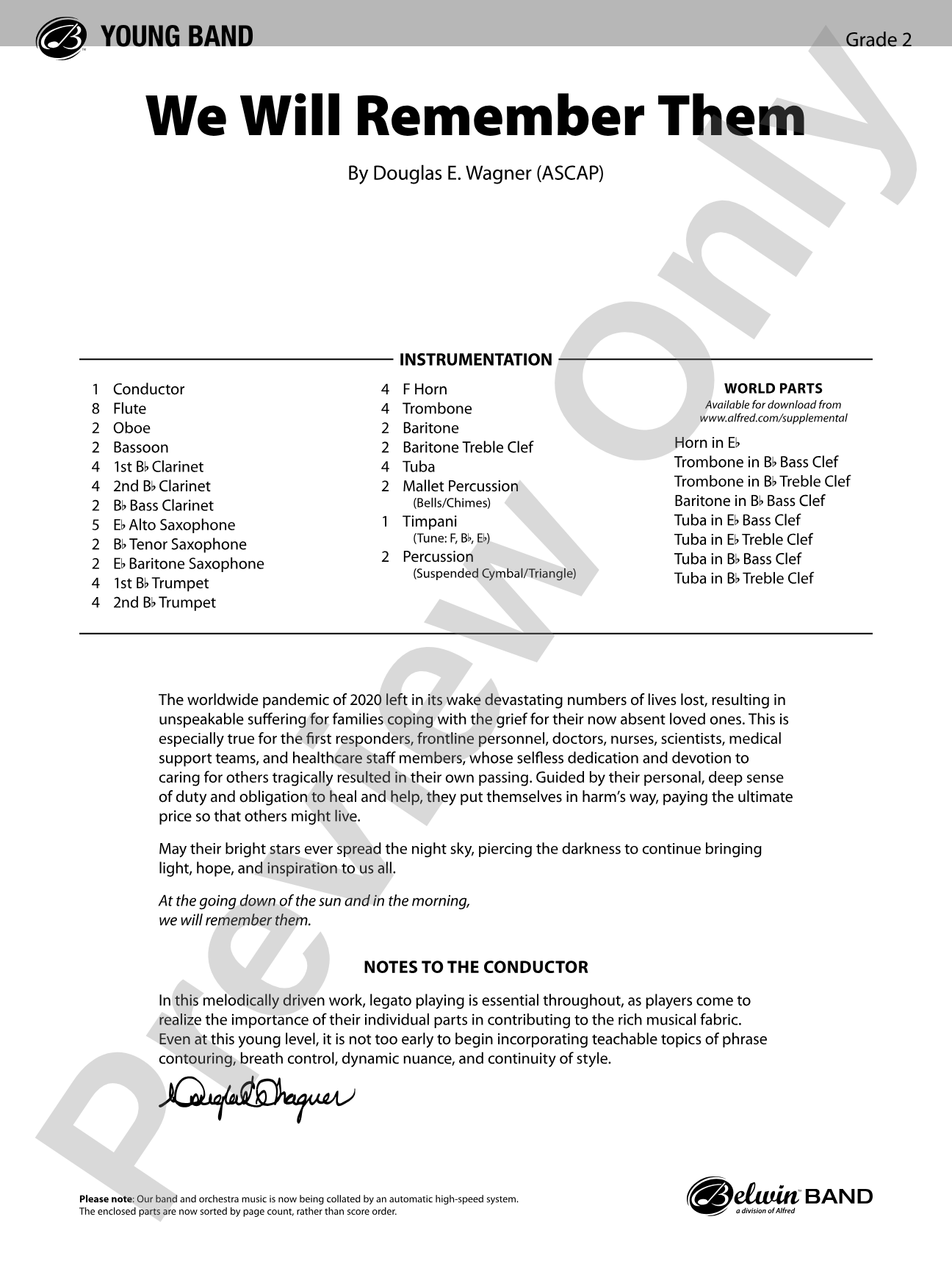 We Will Remember Them: Concert Band Conductor Score & Parts