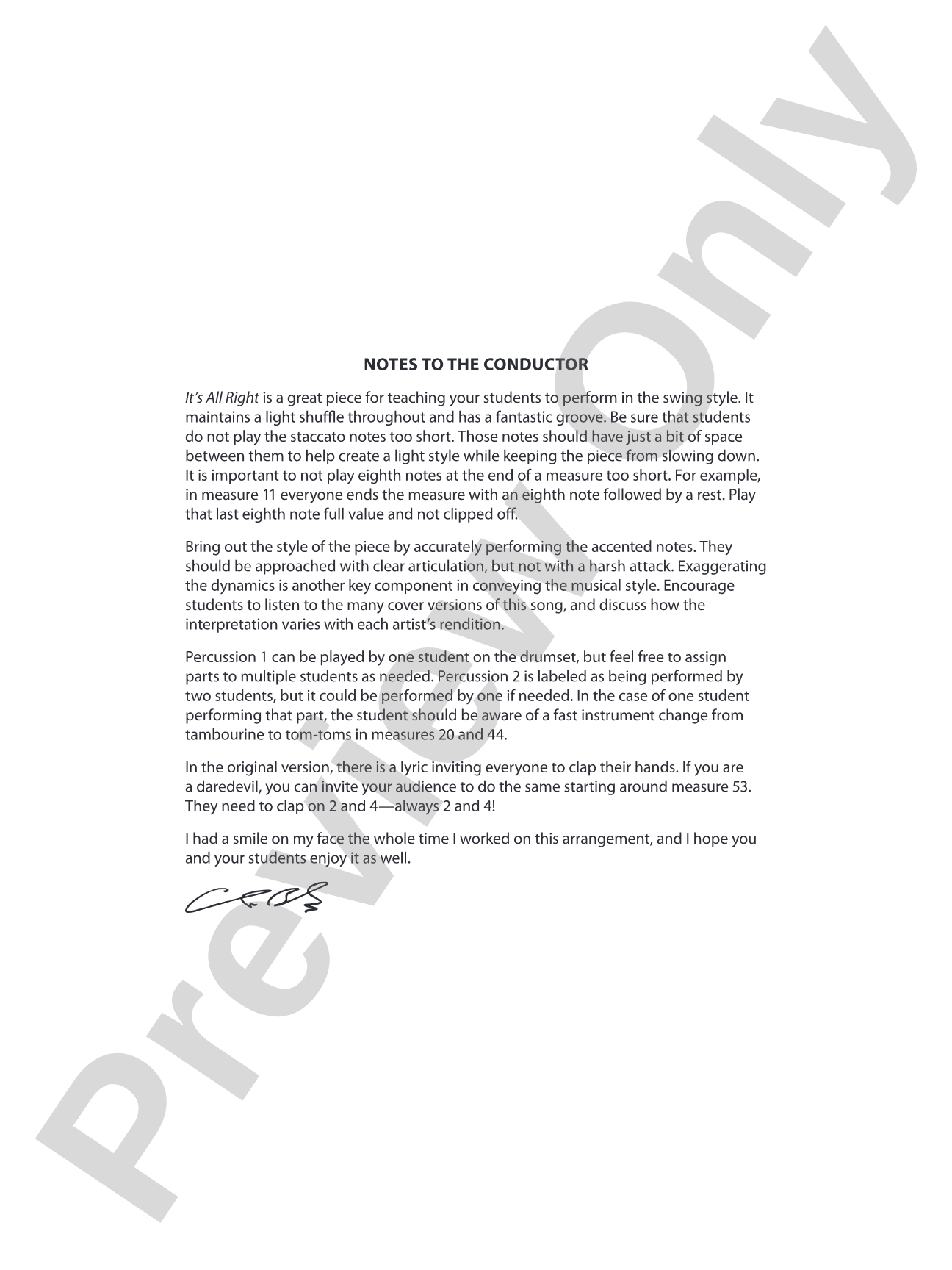 It's All Right: Concert Band Conductor Score & Parts