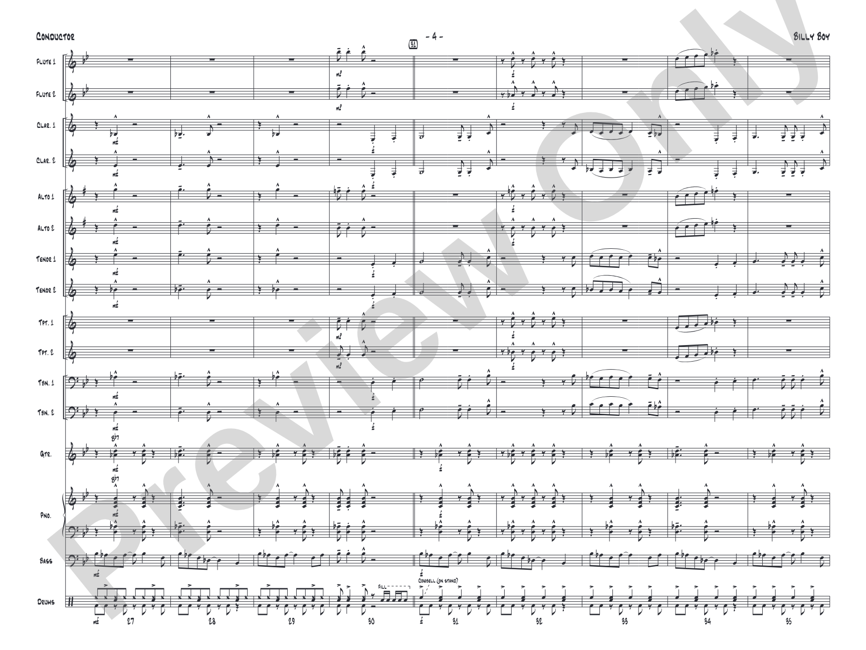 Billy Boy: Jazz Ensemble Conductor Score & Parts