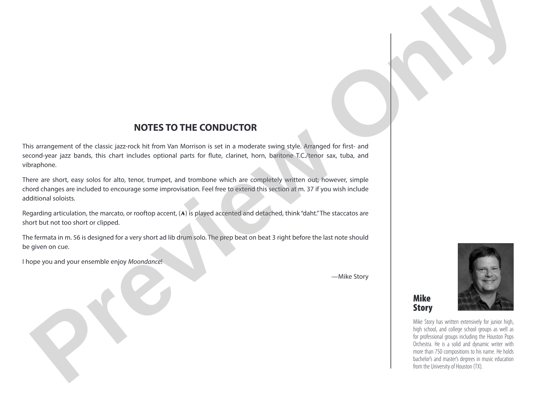 Moondance: Jazz Ensemble Conductor Score & Parts