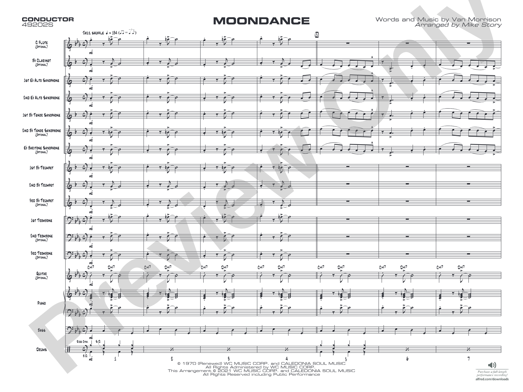 Moondance: Jazz Ensemble Conductor Score & Parts