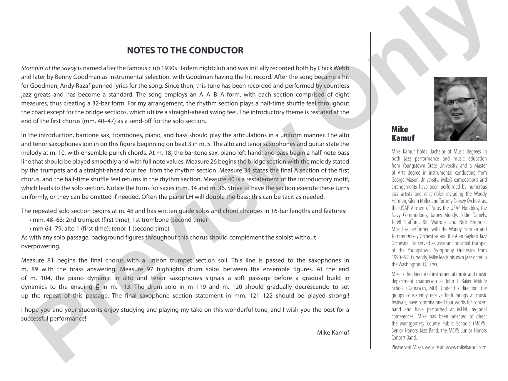 Stompin' at the Savoy: Jazz Ensemble Conductor Score & Parts