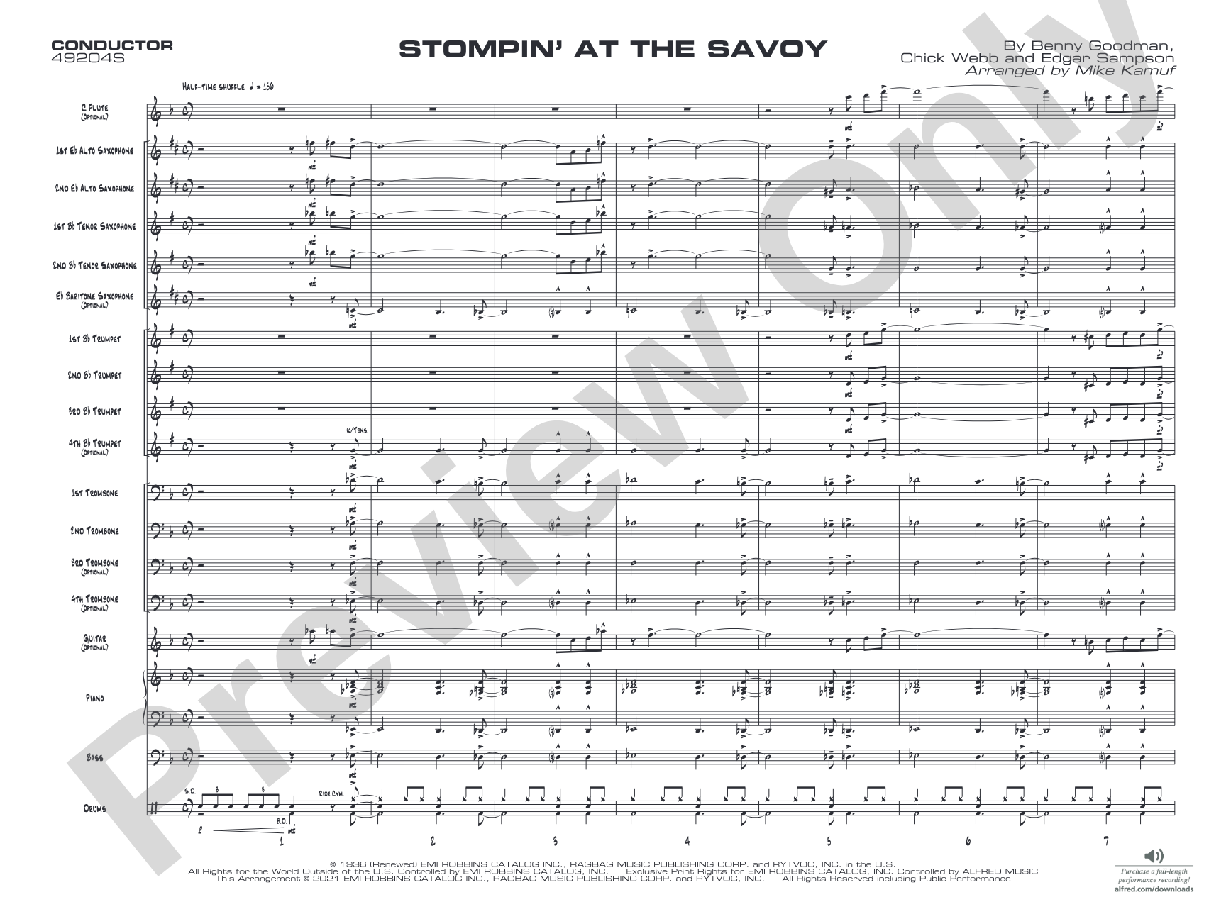 Stompin' at the Savoy: Jazz Ensemble Conductor Score & Parts