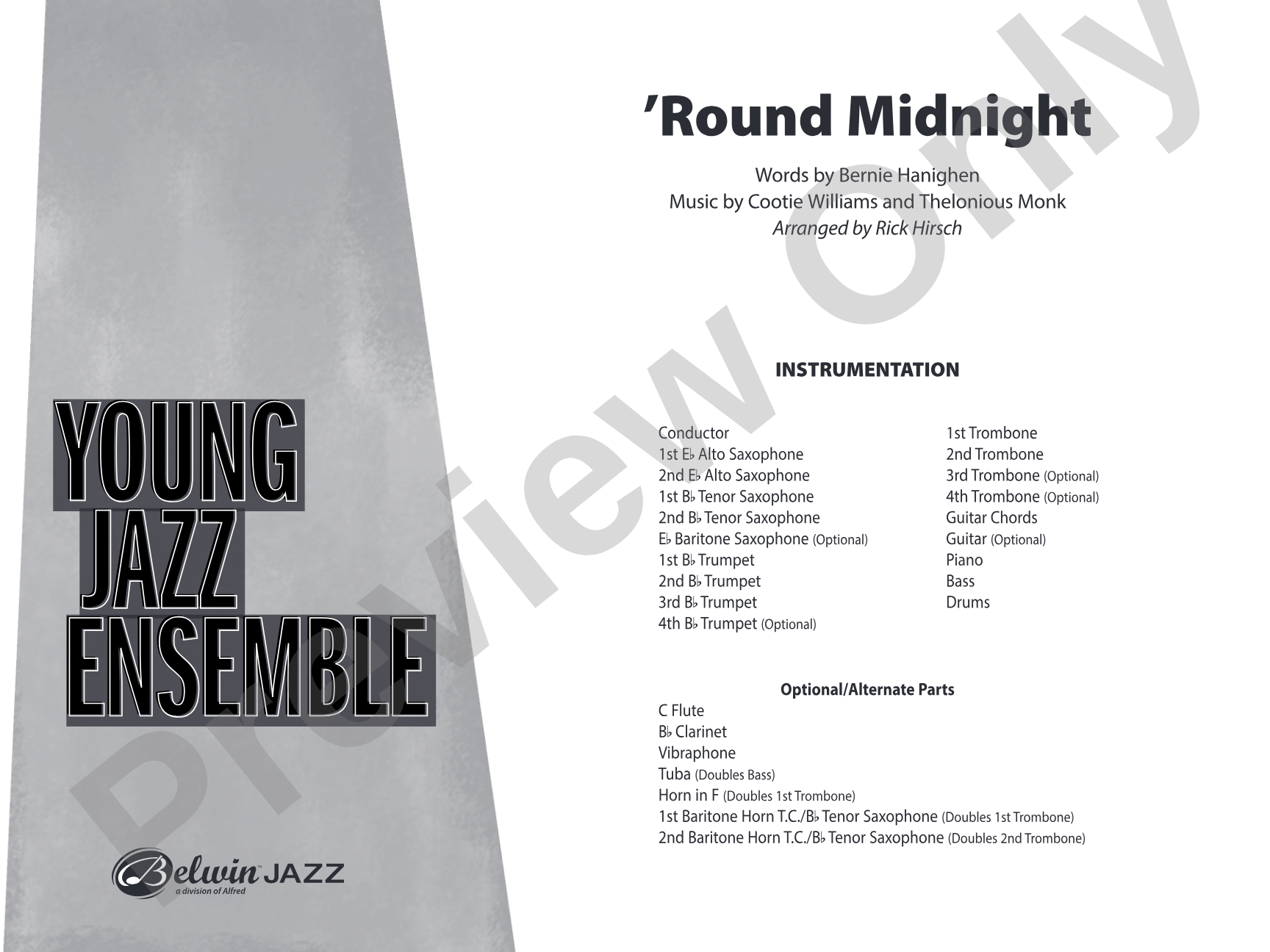 'Round Midnight: Jazz Ensemble Conductor Score & Parts