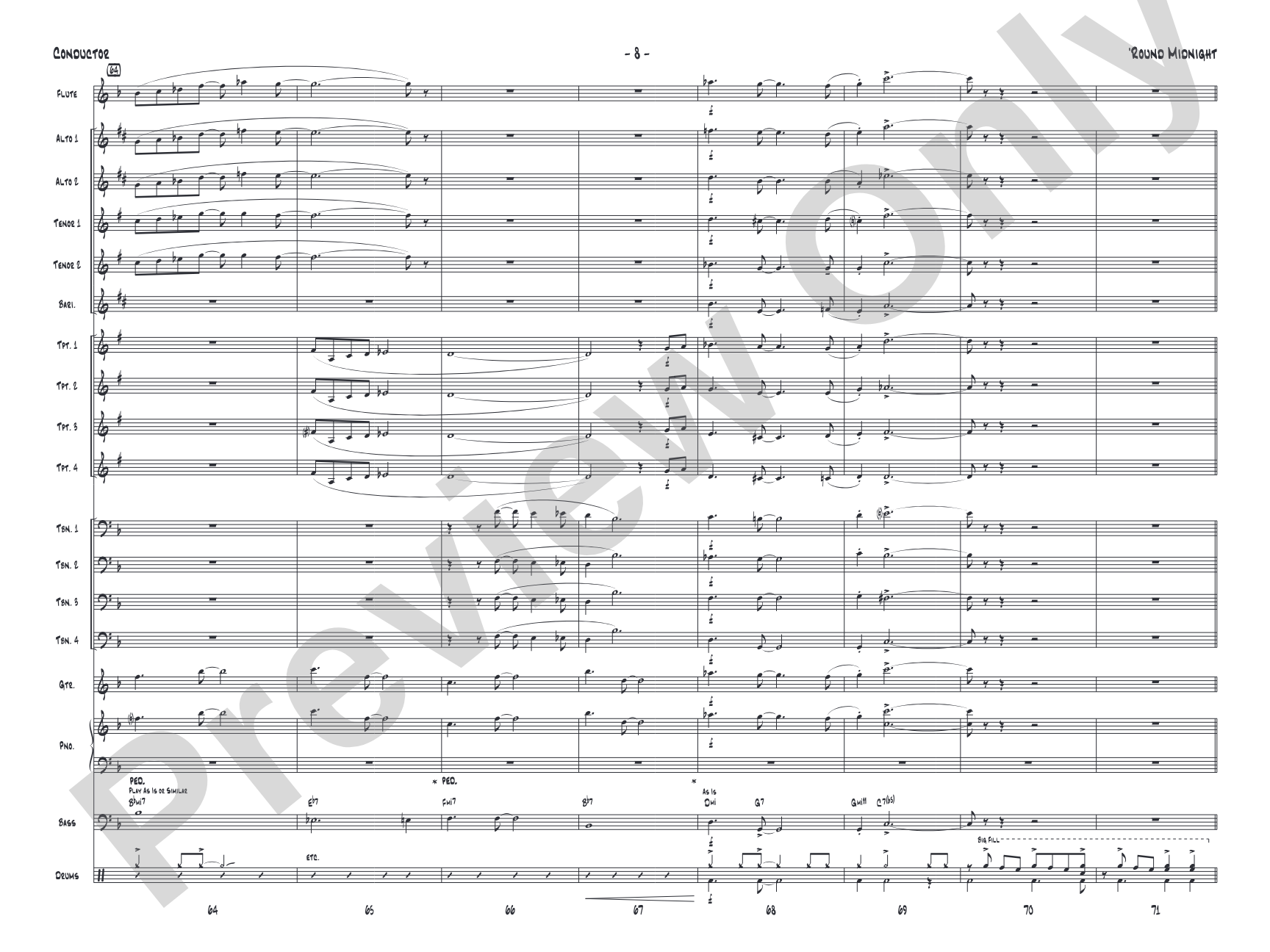 'Round Midnight: Jazz Ensemble Conductor Score & Parts