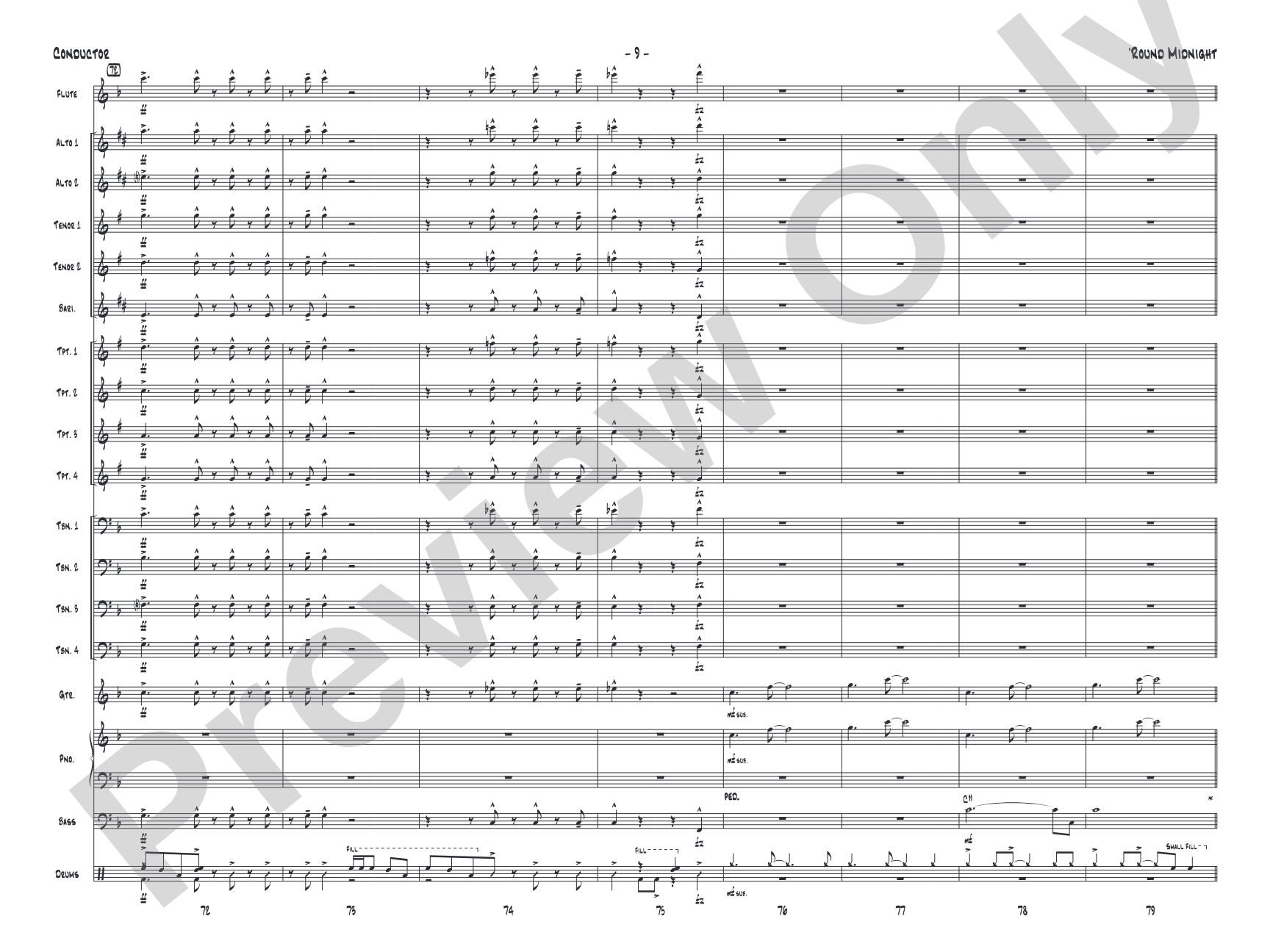 'Round Midnight: Jazz Ensemble Conductor Score & Parts