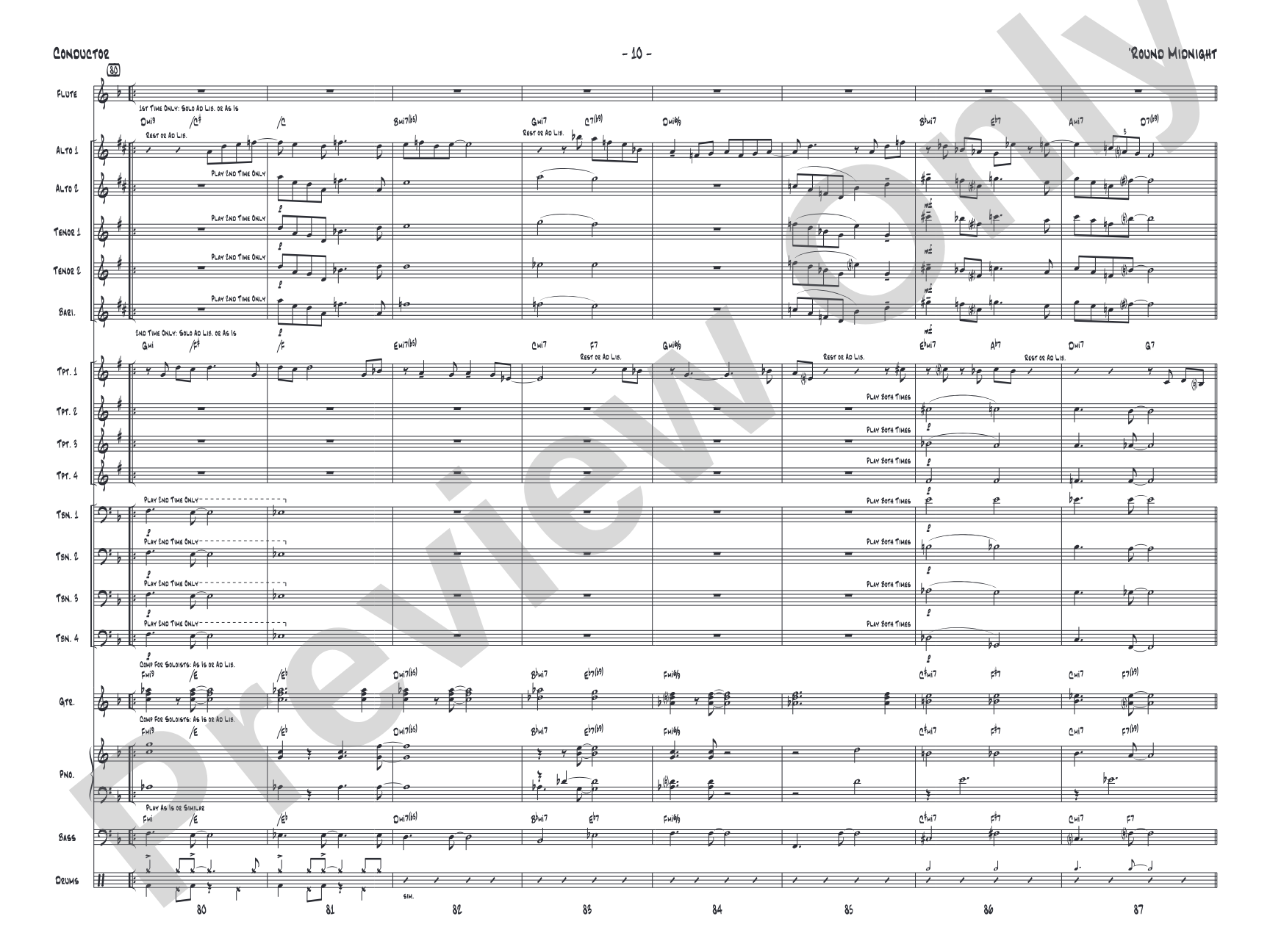 'Round Midnight: Jazz Ensemble Conductor Score & Parts