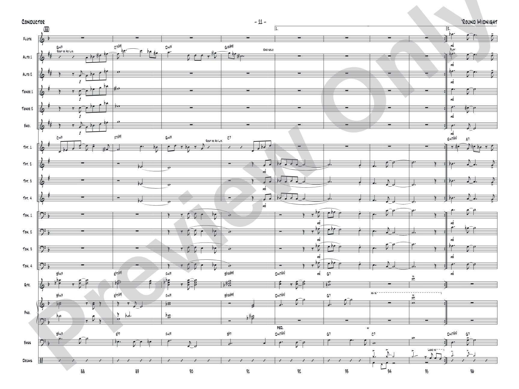 'Round Midnight: Jazz Ensemble Conductor Score & Parts