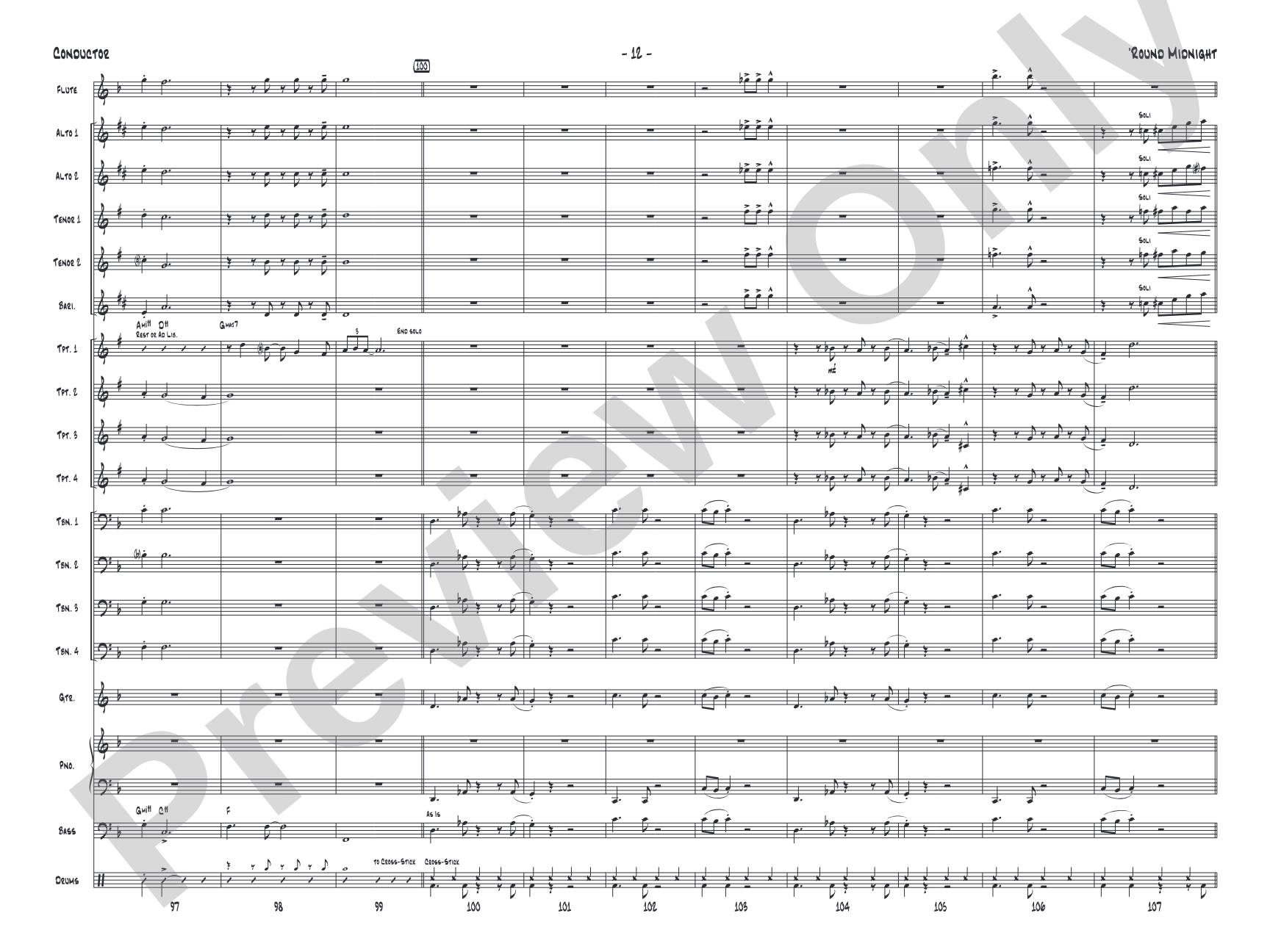 'Round Midnight: Jazz Ensemble Conductor Score & Parts