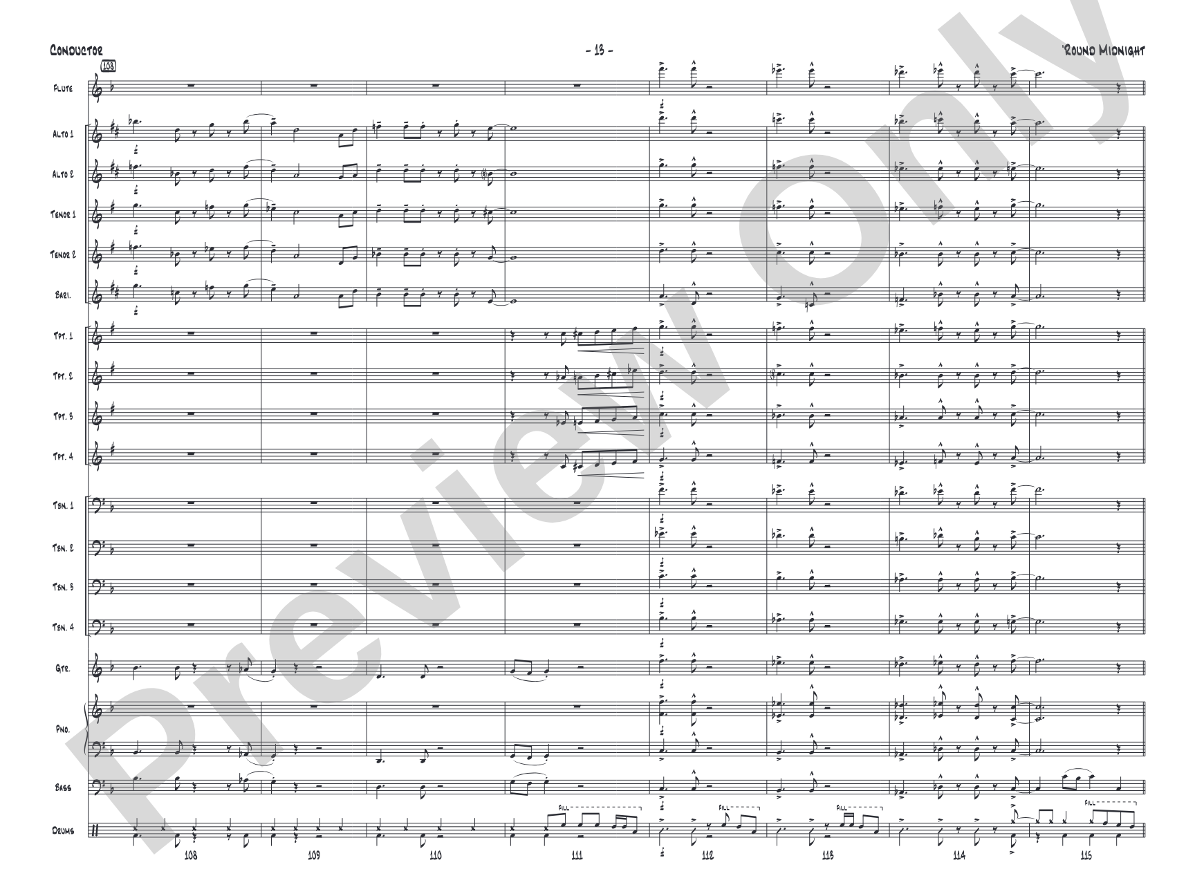 'Round Midnight: Jazz Ensemble Conductor Score & Parts