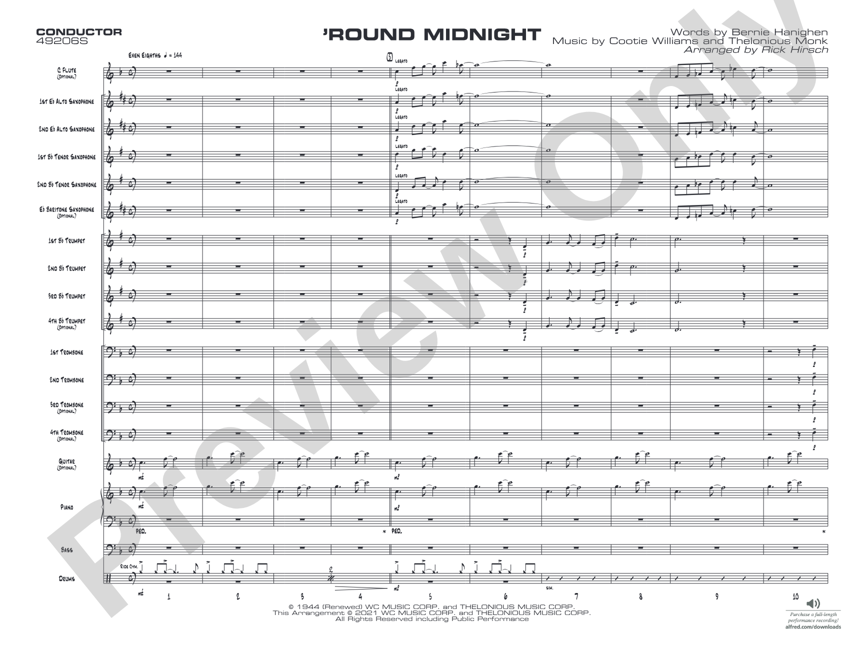 'Round Midnight: Jazz Ensemble Conductor Score & Parts