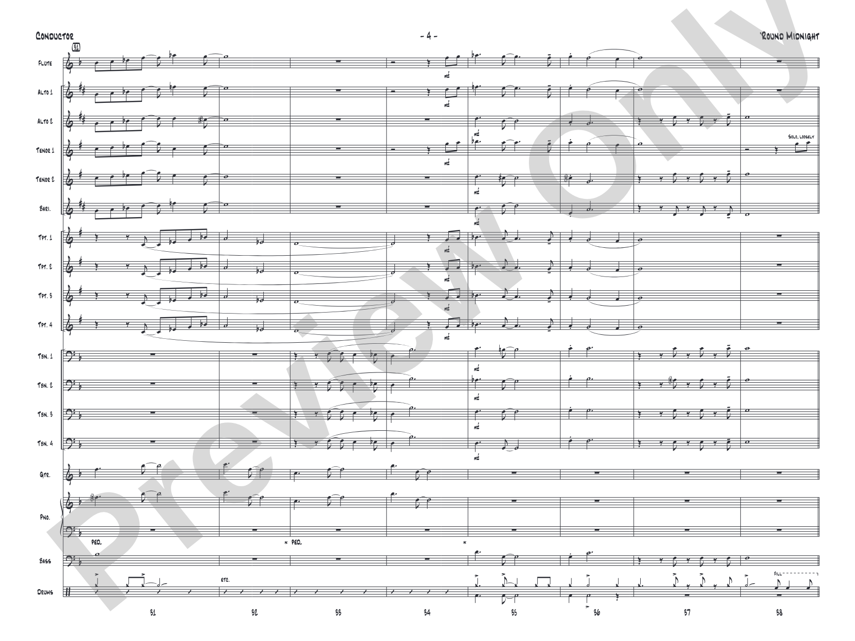 'Round Midnight: Jazz Ensemble Conductor Score & Parts