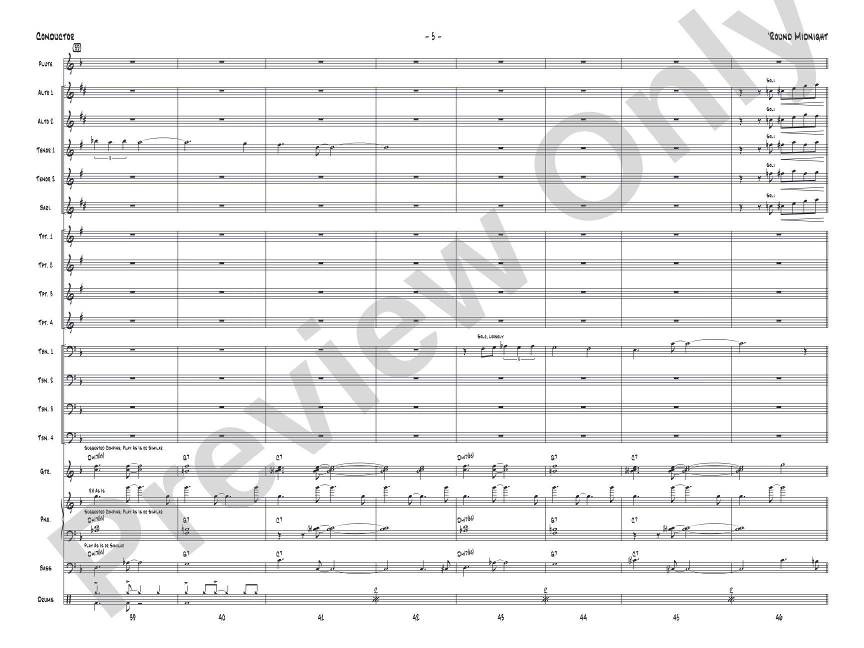 'Round Midnight: Jazz Ensemble Conductor Score & Parts