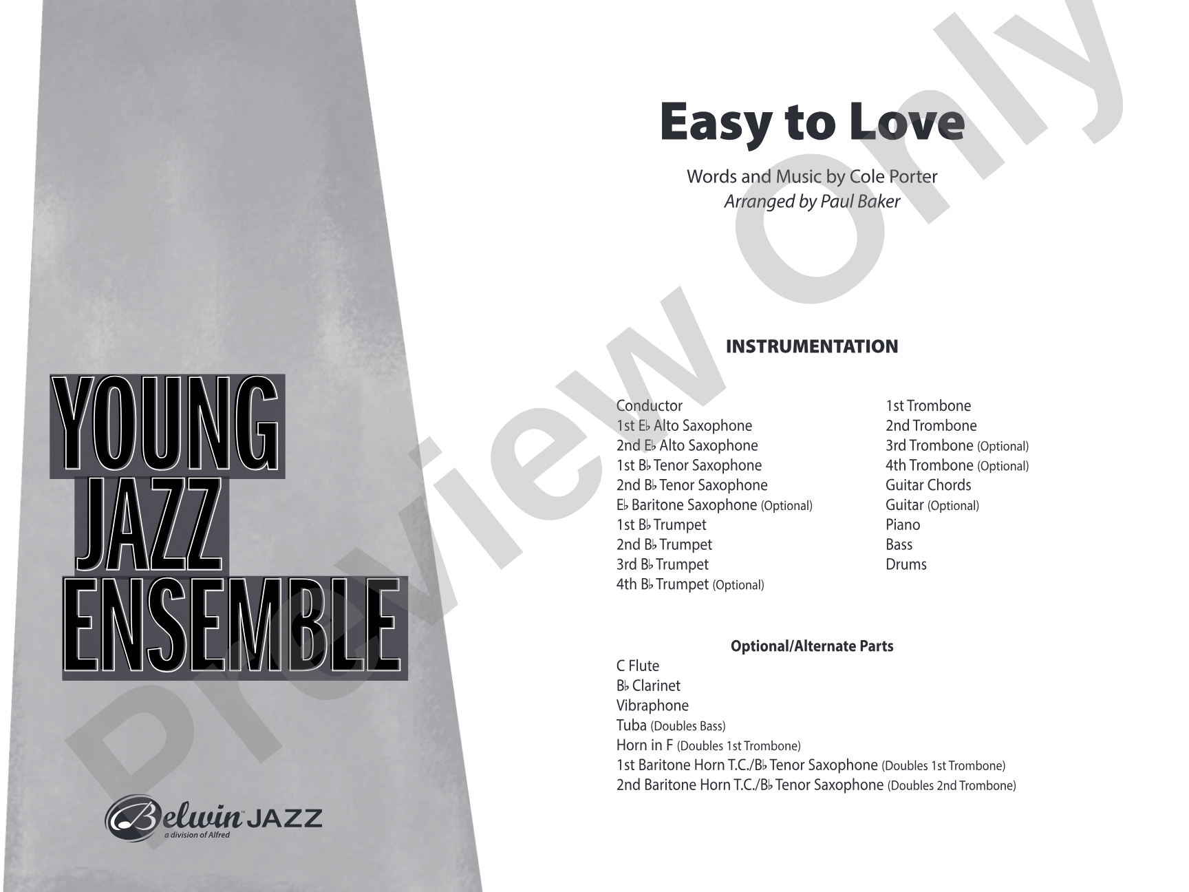 Easy to Love: Jazz Ensemble Conductor Score & Parts