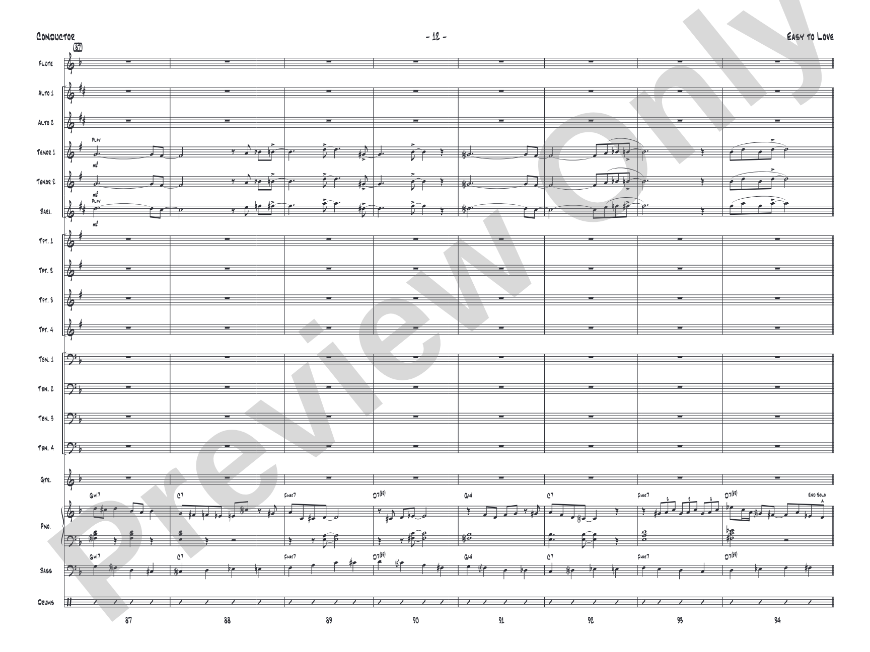 Easy to Love: Jazz Ensemble Conductor Score & Parts