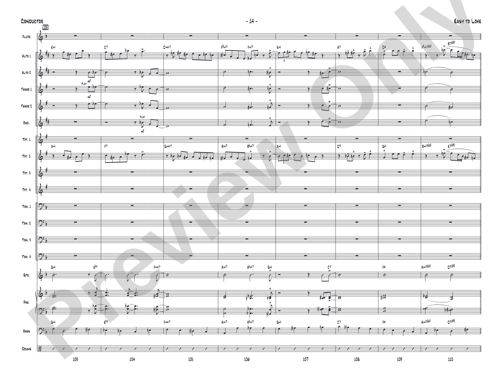 Easy to Love: Jazz Ensemble Conductor Score & Parts