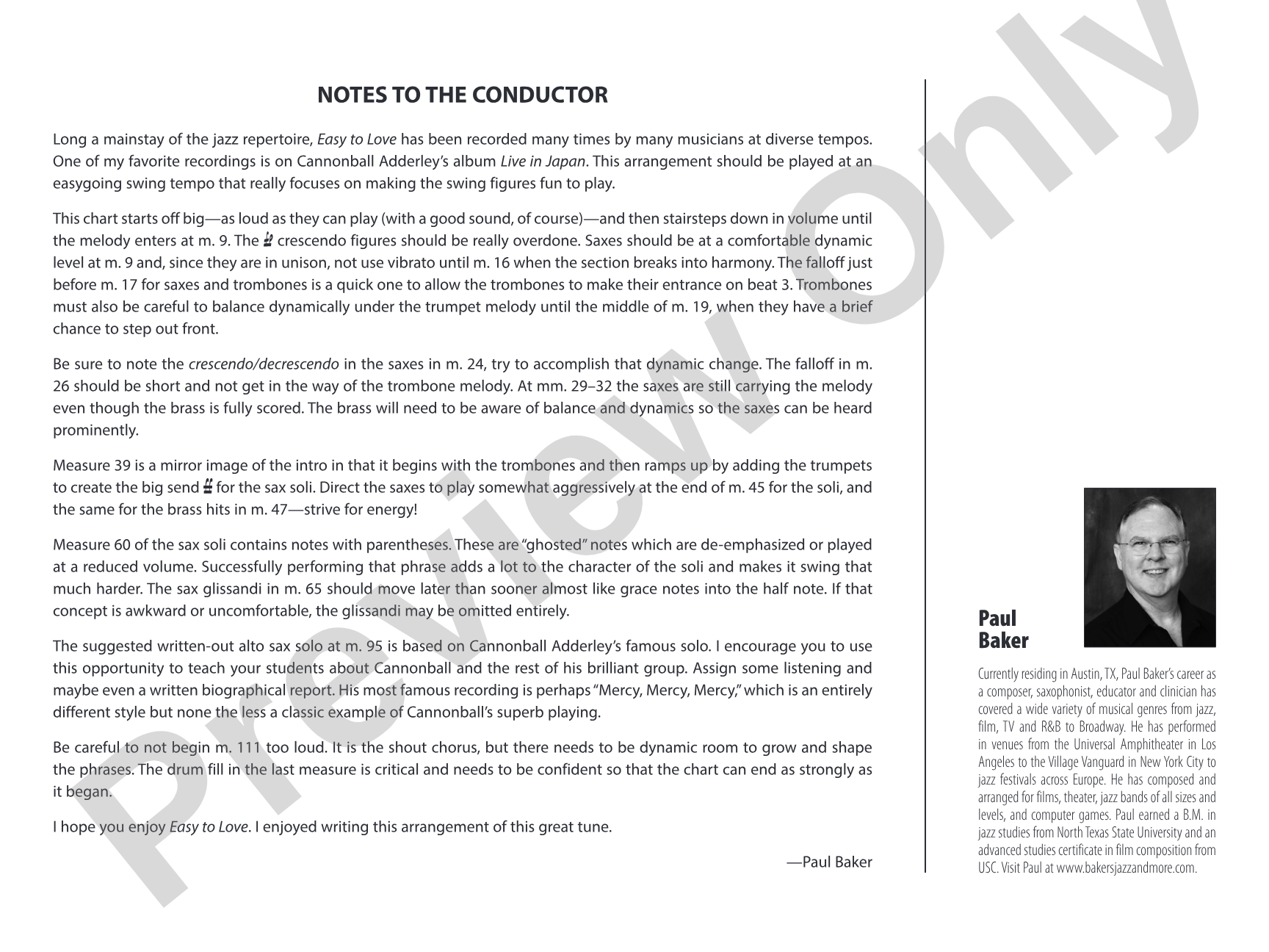 Easy to Love: Jazz Ensemble Conductor Score & Parts