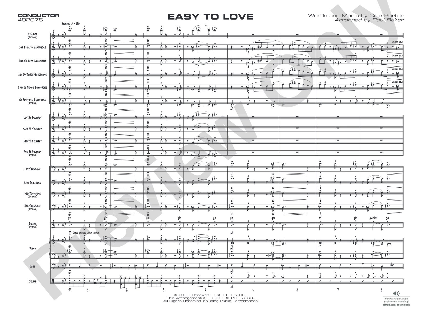 Easy to Love: Jazz Ensemble Conductor Score & Parts