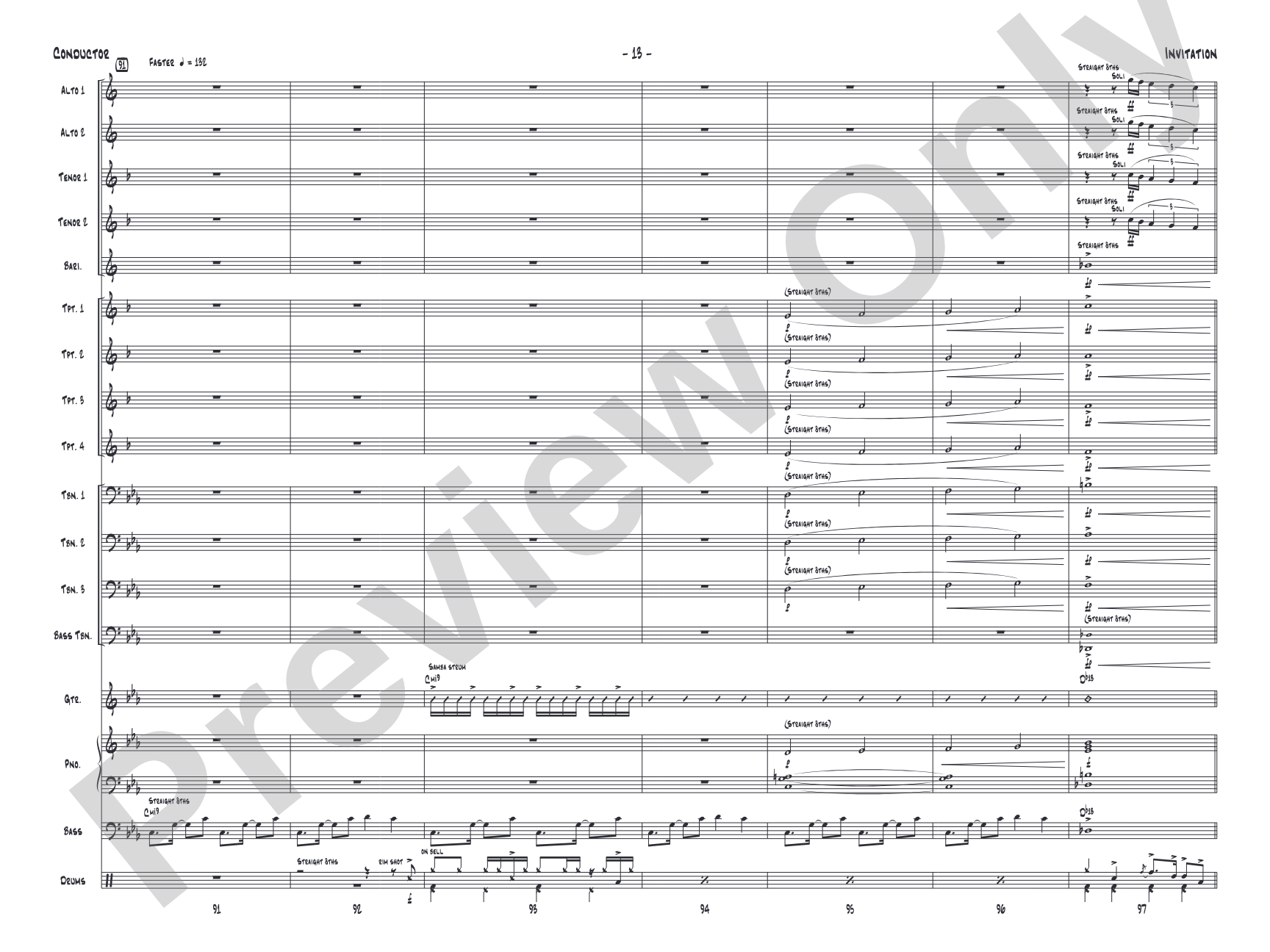 Invitation: Jazz Ensemble Conductor Score & Parts