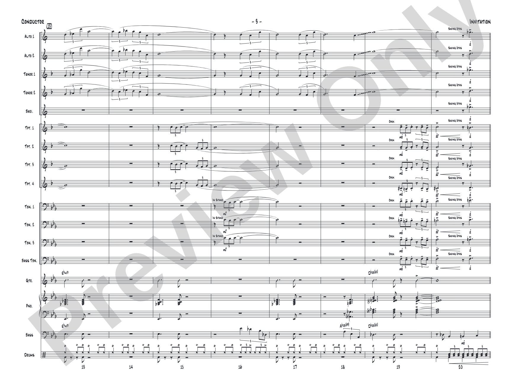 Invitation: Jazz Ensemble Conductor Score & Parts