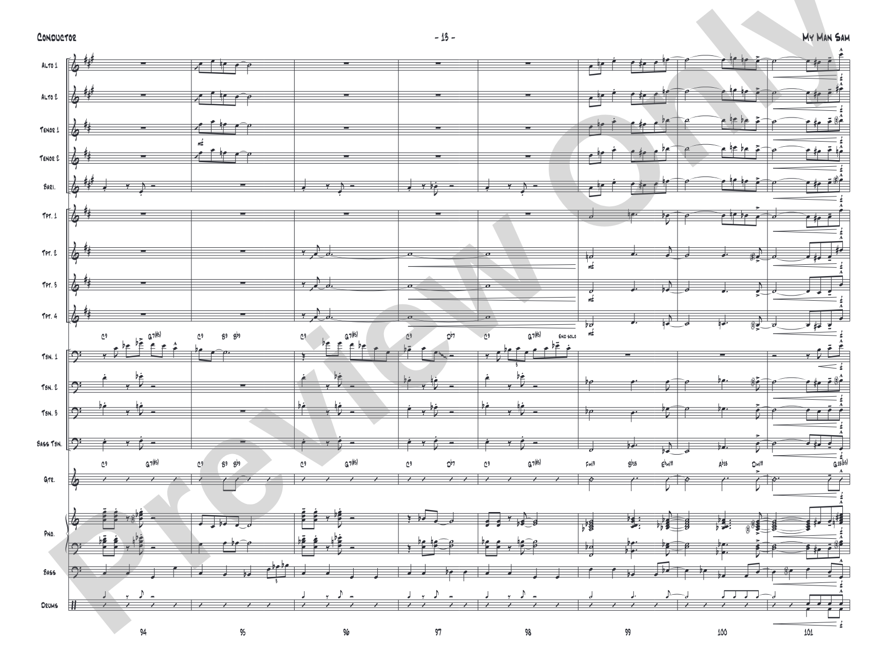 My Man Sam: Jazz Ensemble Conductor Score & Parts