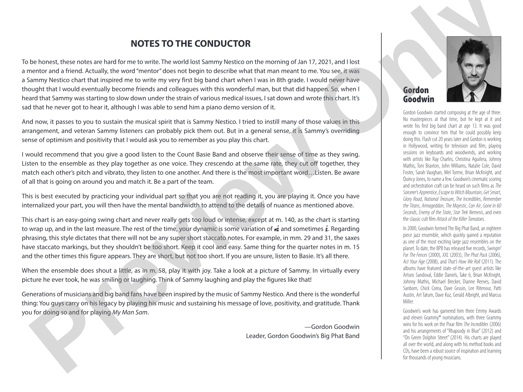 My Man Sam: Jazz Ensemble Conductor Score & Parts