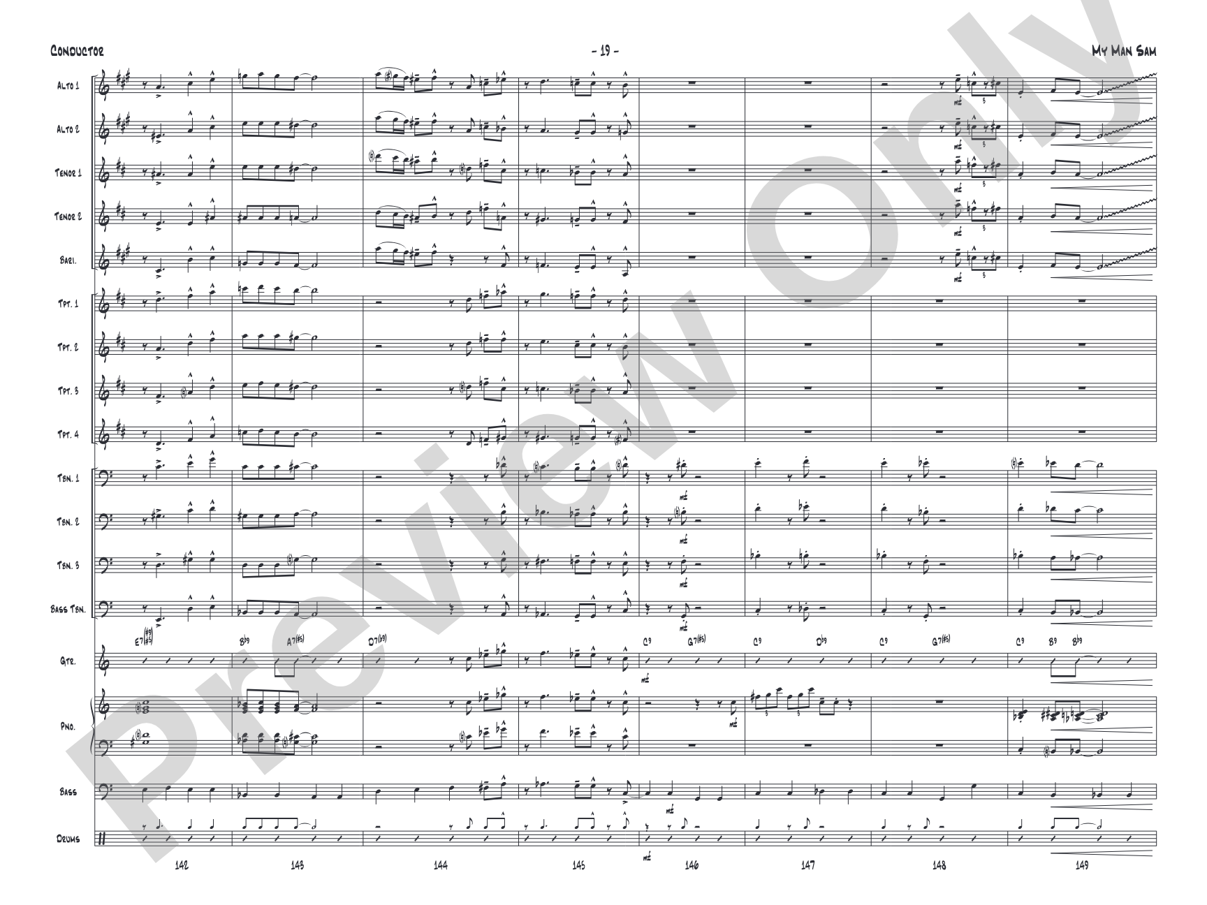 My Man Sam: Jazz Ensemble Conductor Score & Parts