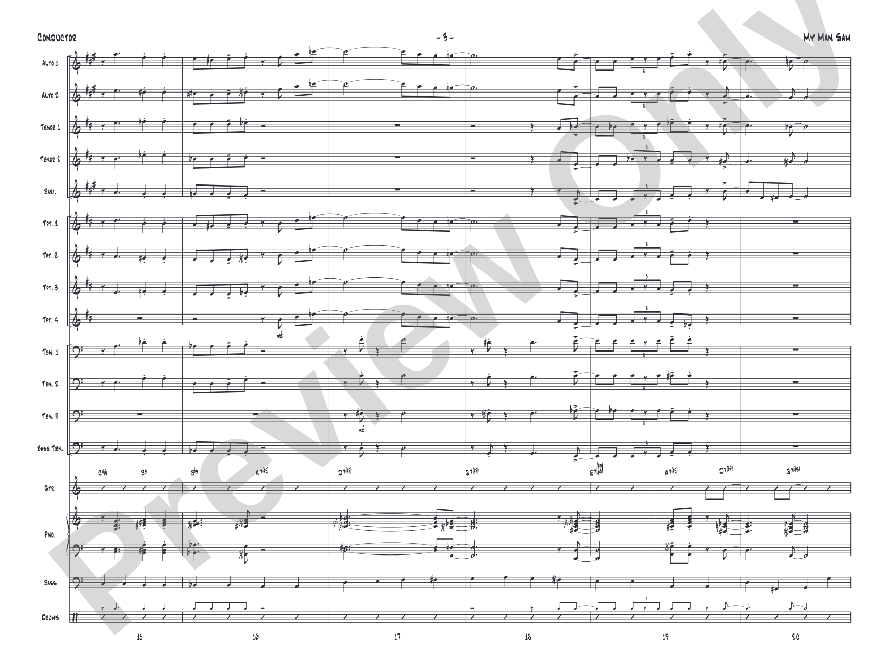 My Man Sam: Jazz Ensemble Conductor Score & Parts