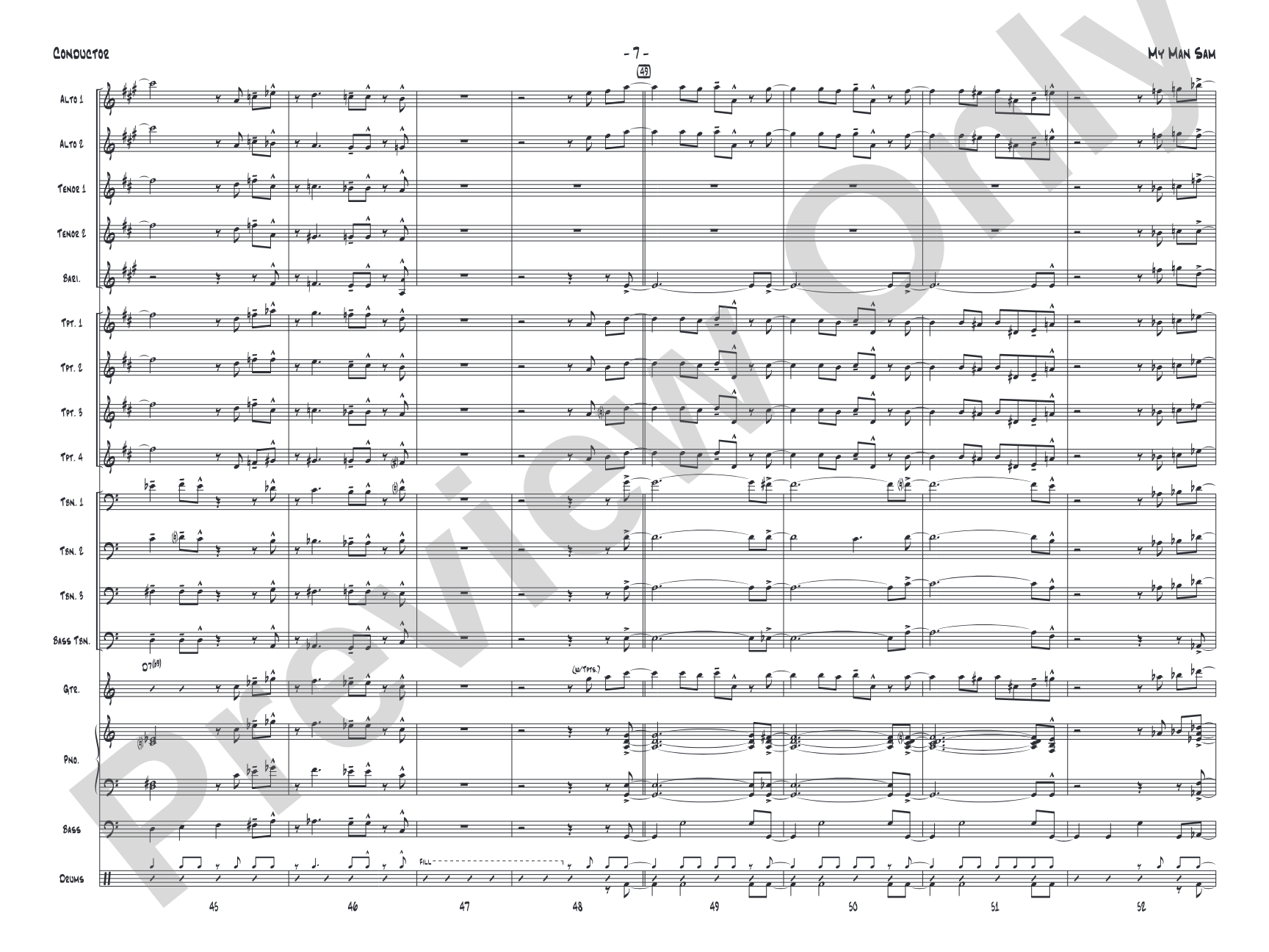 My Man Sam: Jazz Ensemble Conductor Score & Parts