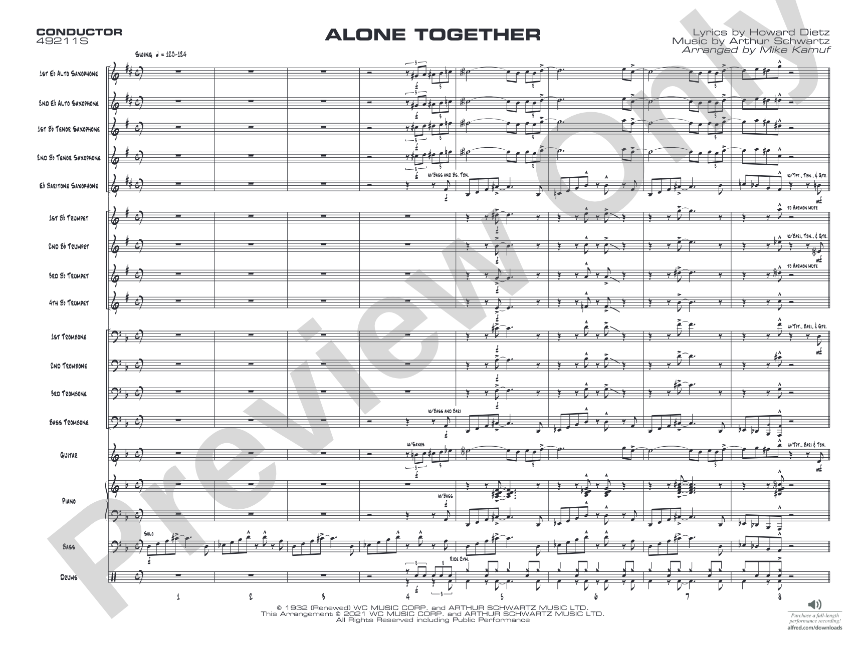Alone Together: Jazz Ensemble Conductor Score & Parts