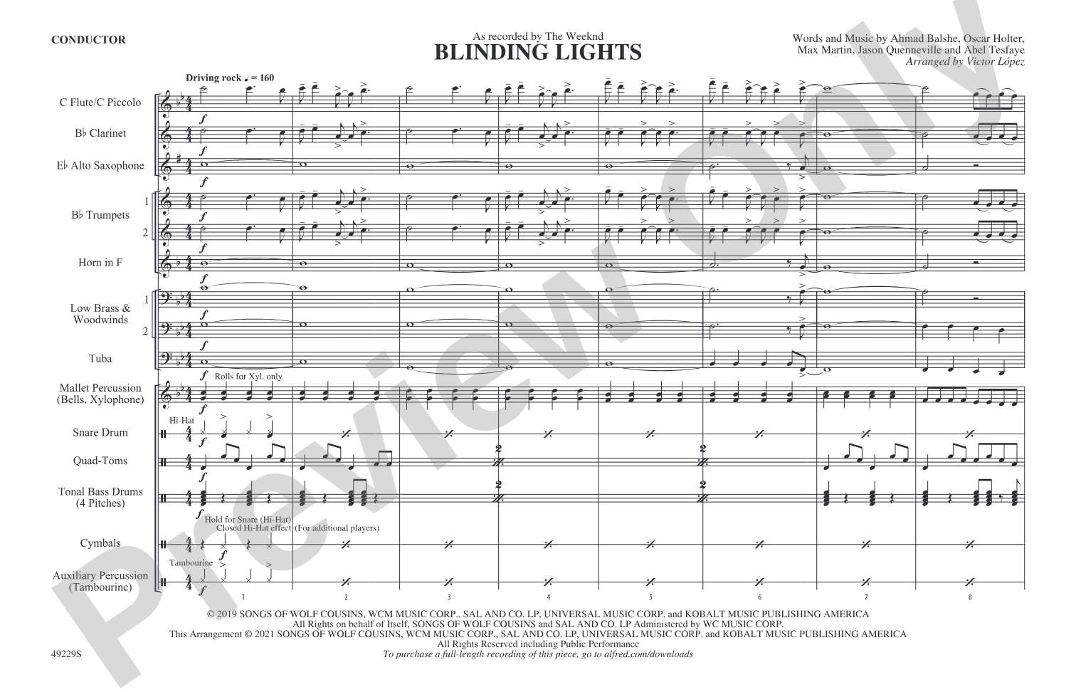 Blinding Lights: Marching Band Conductor Score & Parts