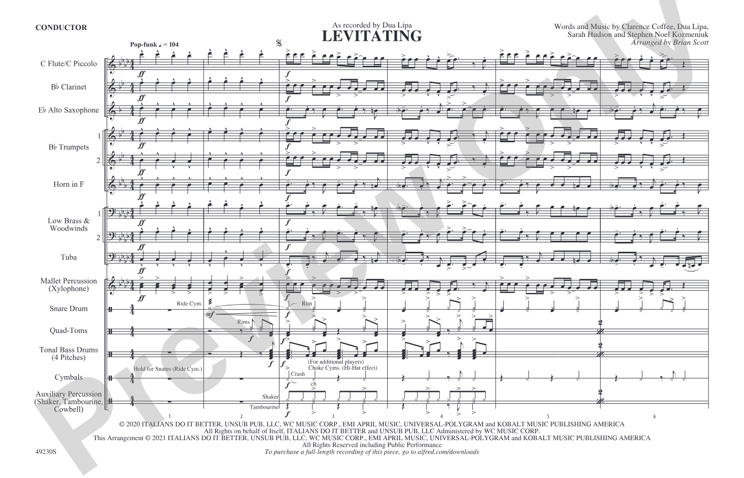 Levitating: Marching Band Conductor Score & Parts