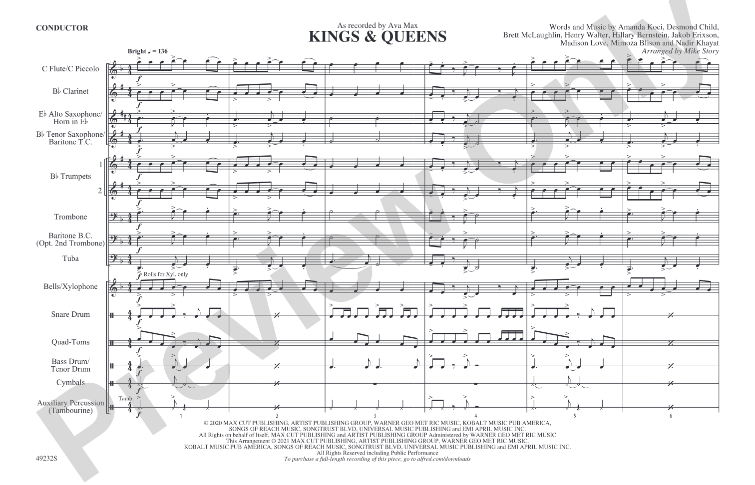 Kings & Queens: Marching Band Conductor Score & Parts