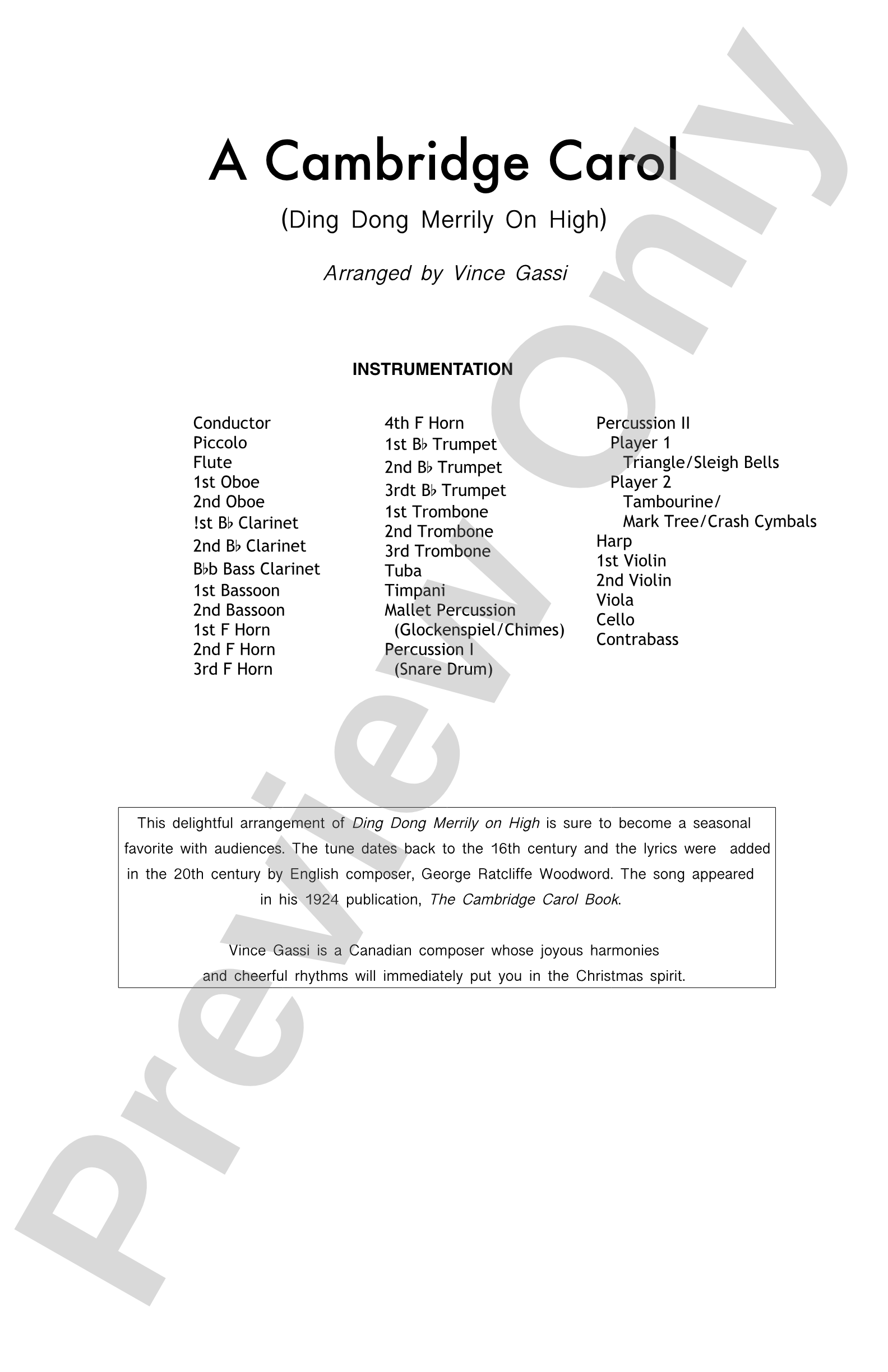 A Cambridge Carol: Full Orchestra Conductor Score & Parts
