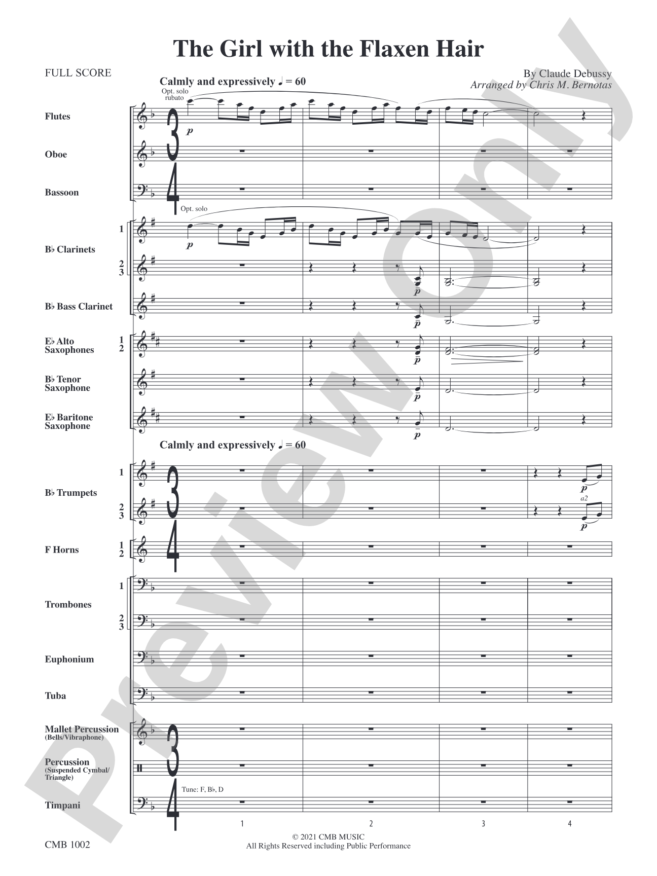 The Girl with the Flaxen Hair: Concert Band Conductor Score & Parts