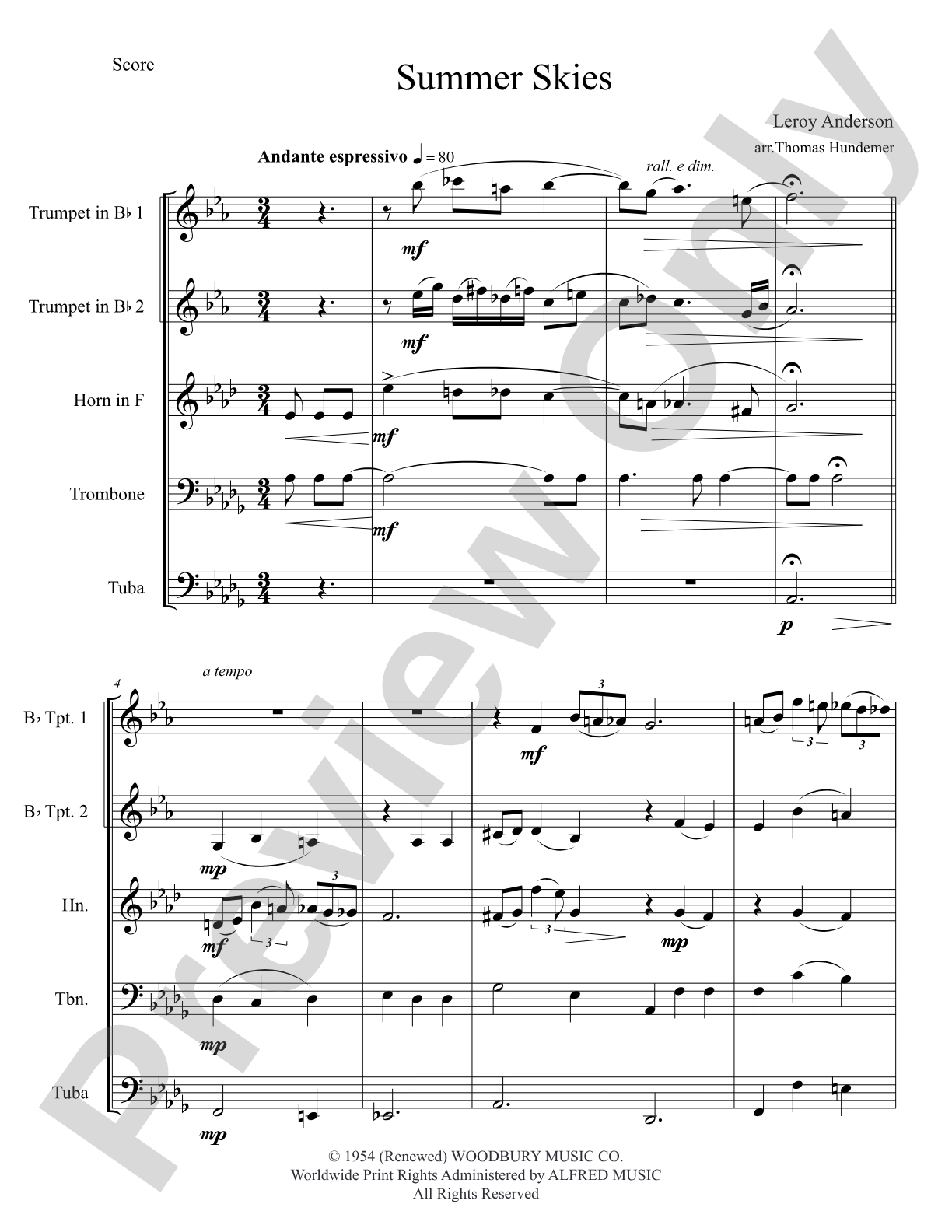 Summer Skies: Concert Band Conductor Score & Parts