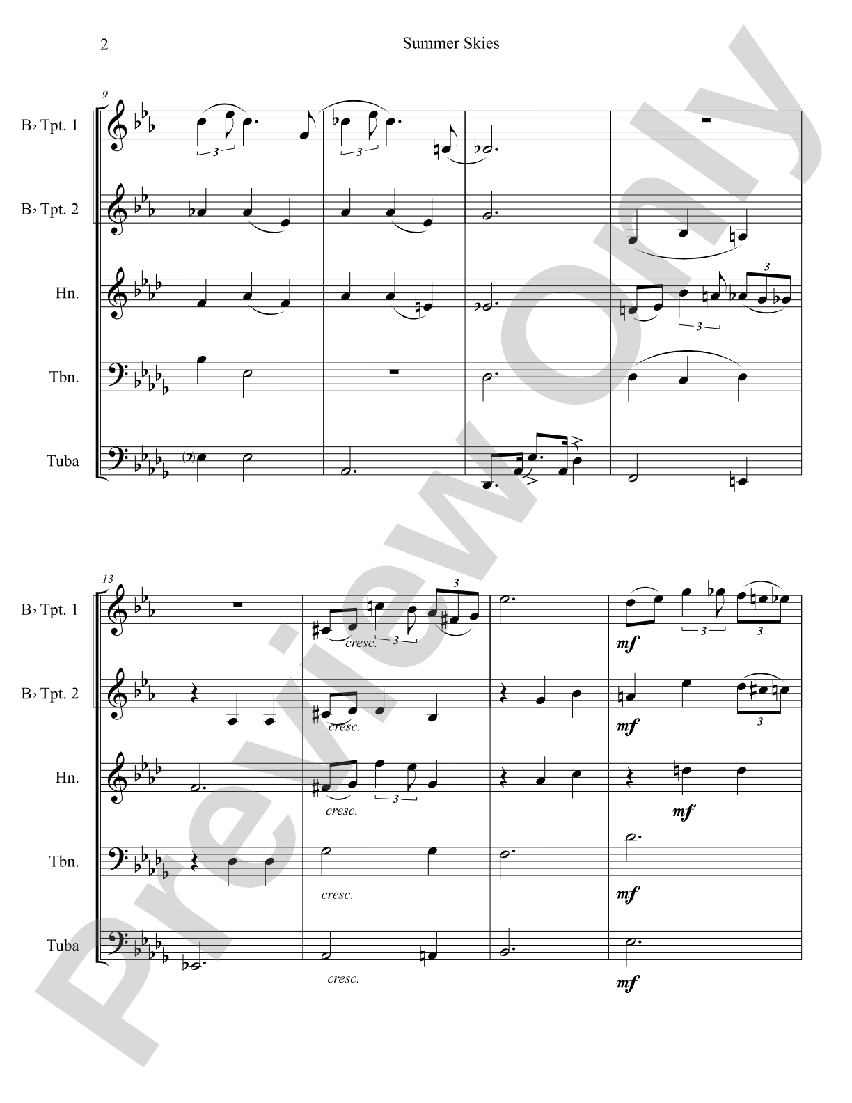 Summer Skies: Concert Band Conductor Score & Parts